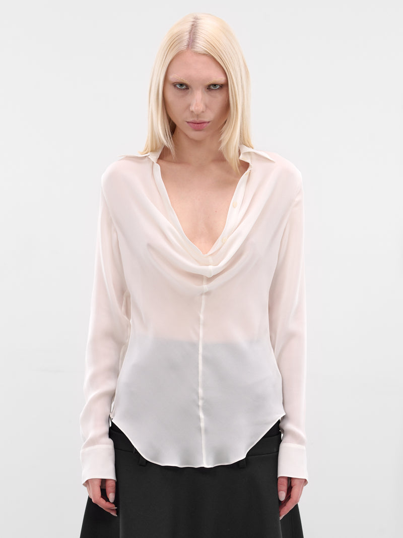 White Silk Long Sleeve Blouse (FN-WN-BLOU001202-WHITE)