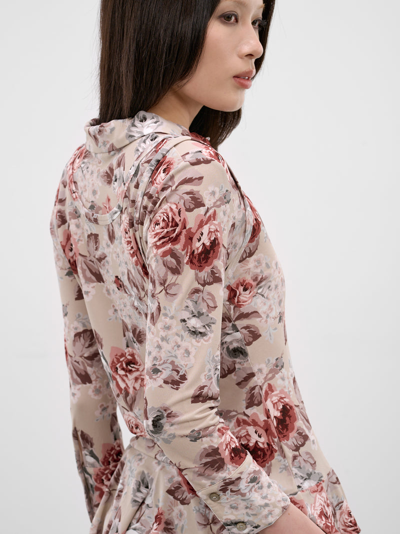 Rose Print Layered Asymmetric Blouse (FN-WN-BLOU001284-BEIGE)