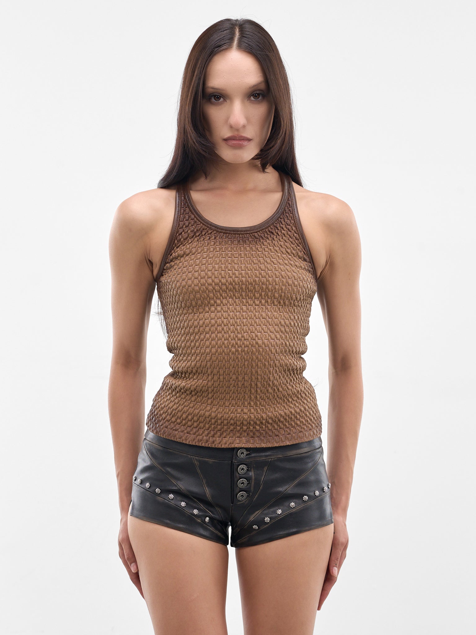 Brown Lamb Leather Tank Top (FN-WN-BLOU001272-BROWN-SUGAR)