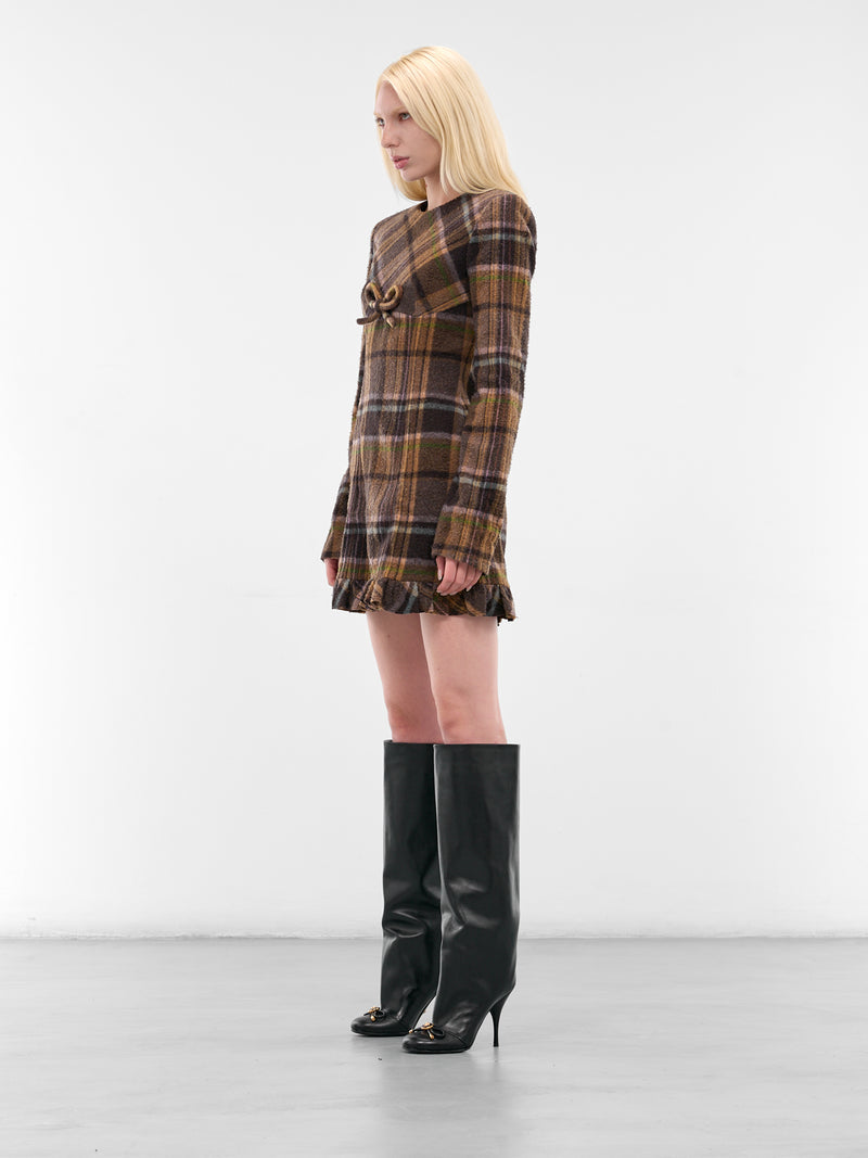 Brown Check Wool Mini Dress (FN-WN-DRES001481-MULTI-BROWN)