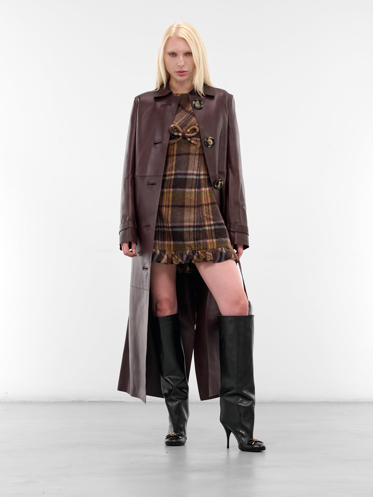 brown check mini dress Mehra Mini Dress in Brown Check