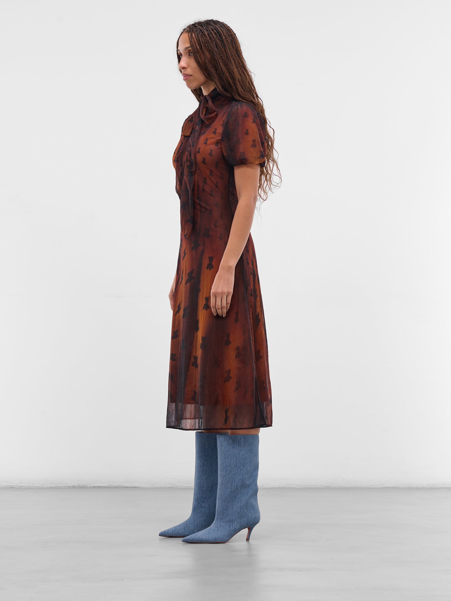 Brown Printed Nylon Bow Dress (FN-WN-DRES001562-RUST-BROWN) Brown Printed Nylon Bow Dress (FN-WN-DRES001562-RUST-BROWN)