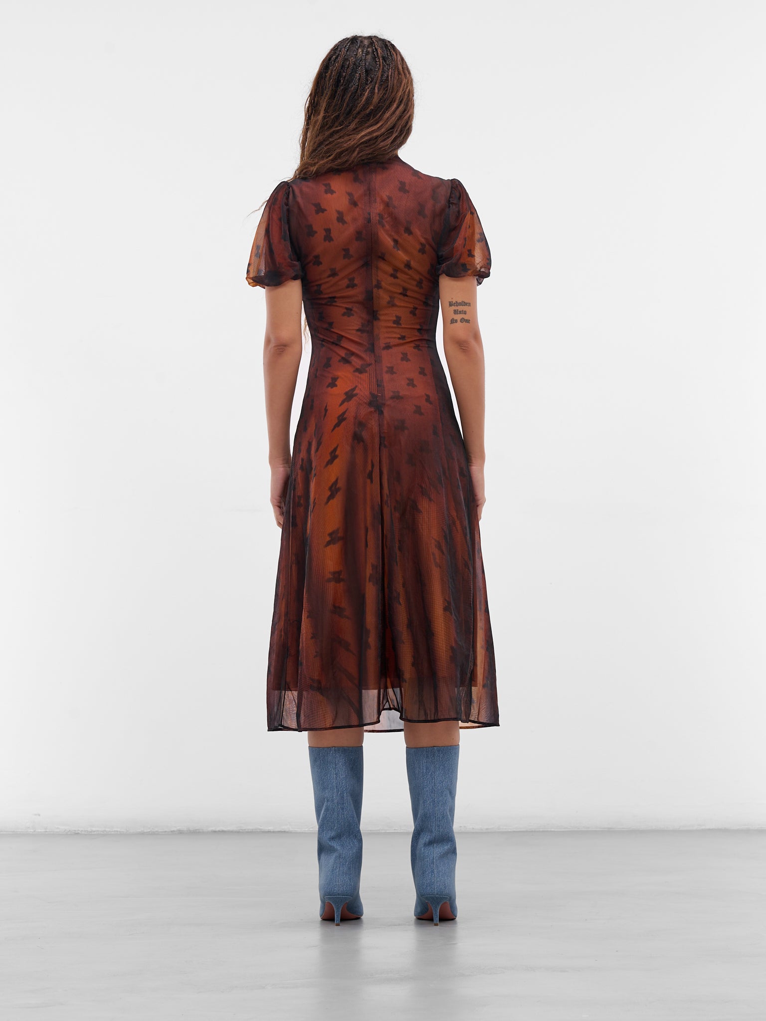 Brown Printed Nylon Bow Dress (FN-WN-DRES001562-RUST-BROWN)