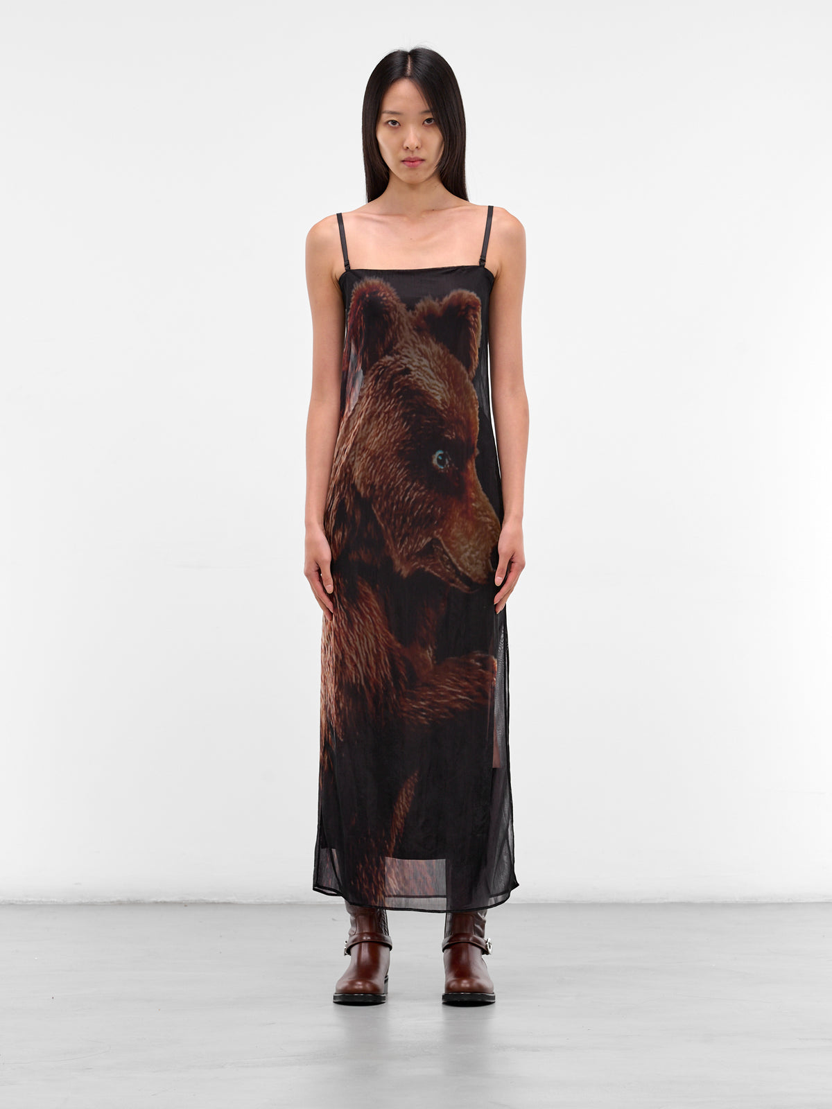 Black Sheer Printed Maxi Dress (FN-WN-DRES001610-BLACK-BROWN)