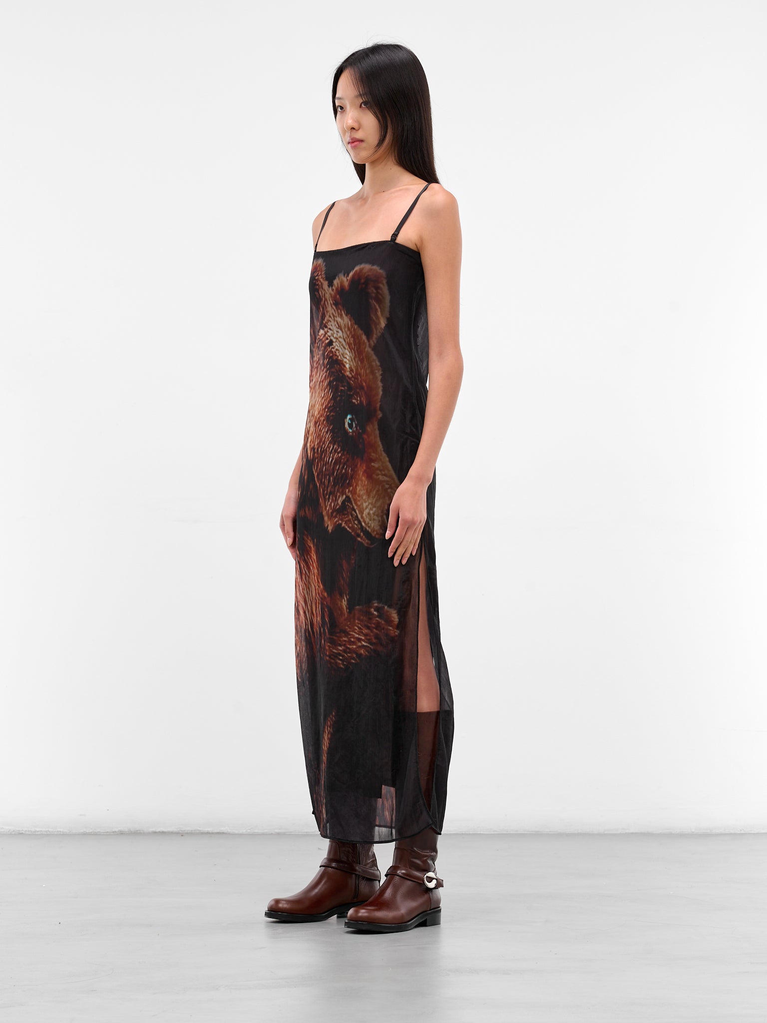 Black Sheer Printed Maxi Dress (FN-WN-DRES001610-BLACK-BROWN)