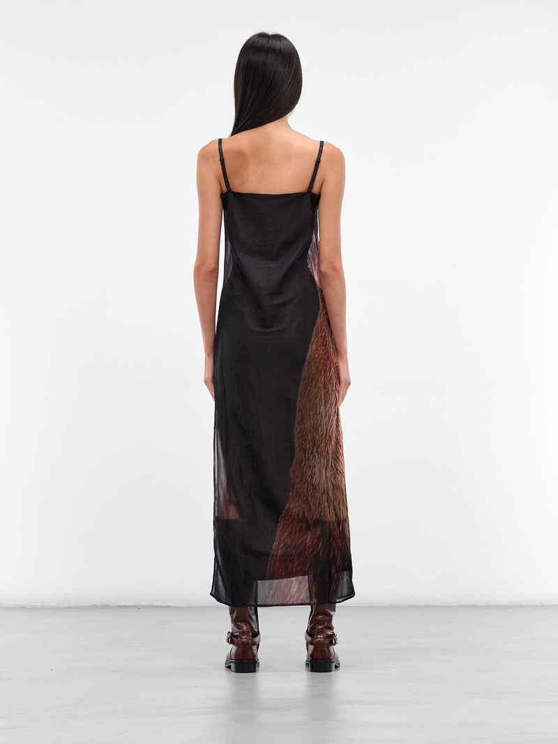 Black Sheer Printed Maxi Dress (FN-WN-DRES001610-BLACK-BROWN)