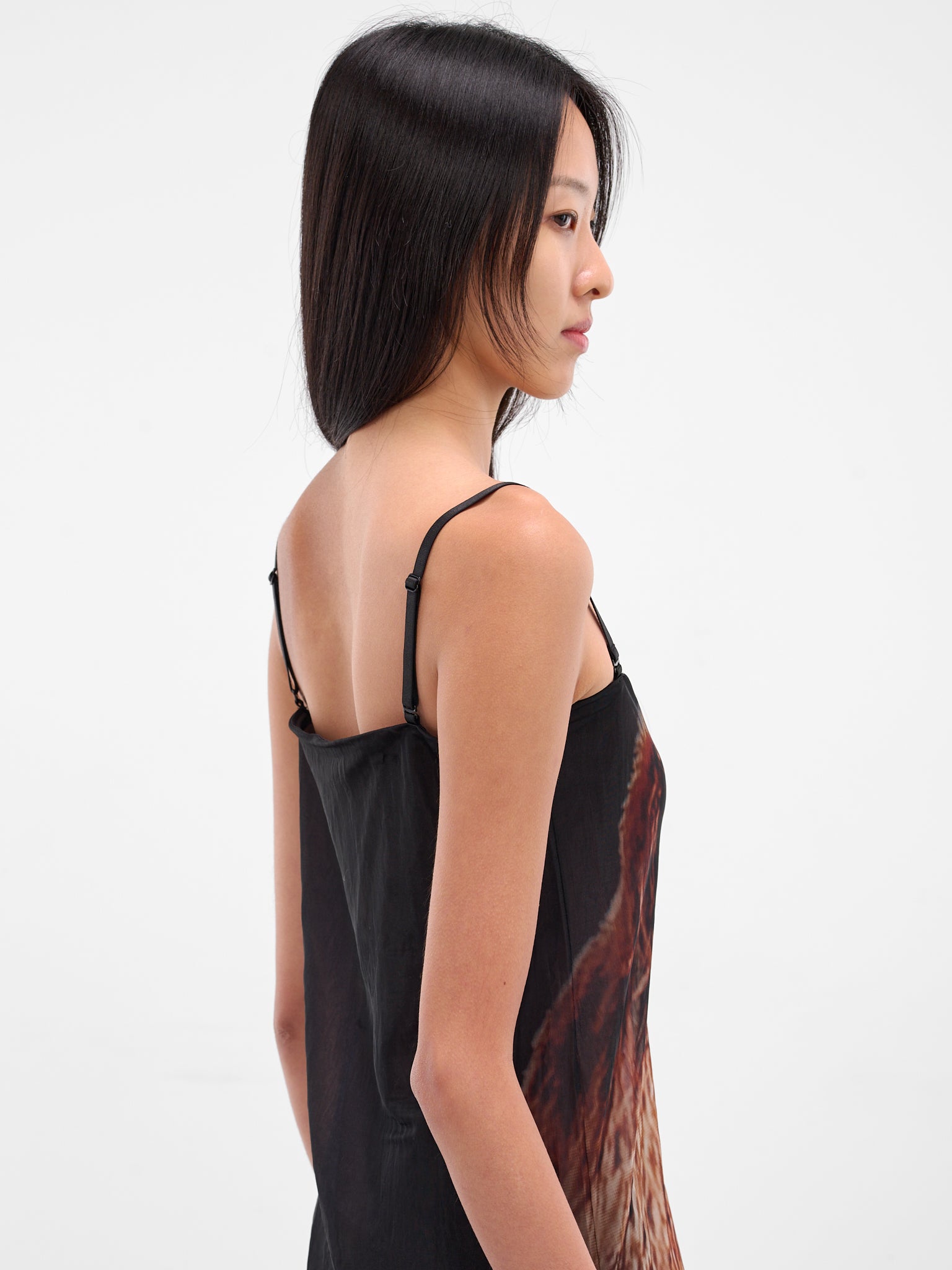 Black Sheer Printed Maxi Dress (FN-WN-DRES001610-BLACK-BROWN)