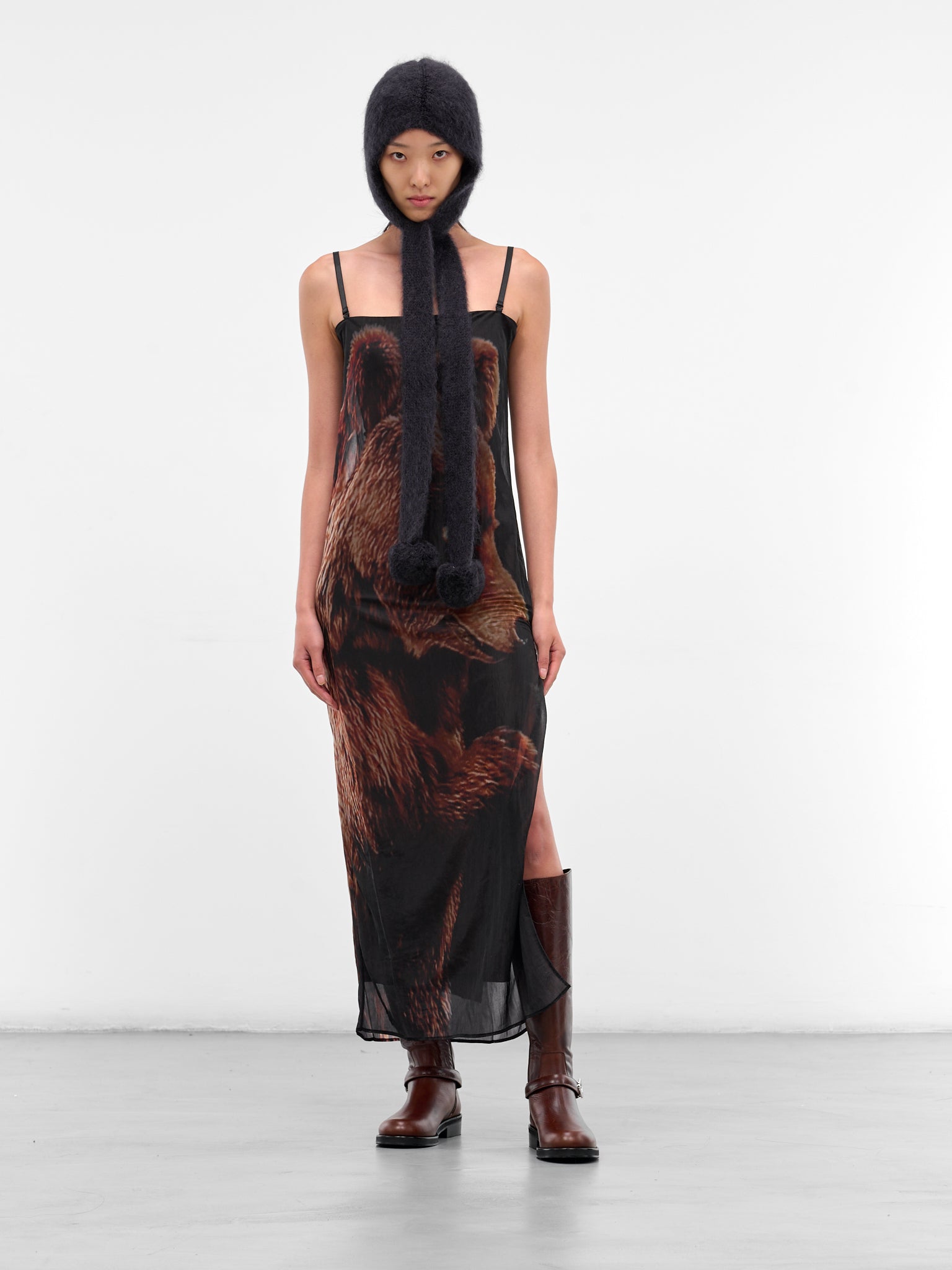 Black Sheer Printed Maxi Dress (FN-WN-DRES001610-BLACK-BROWN)