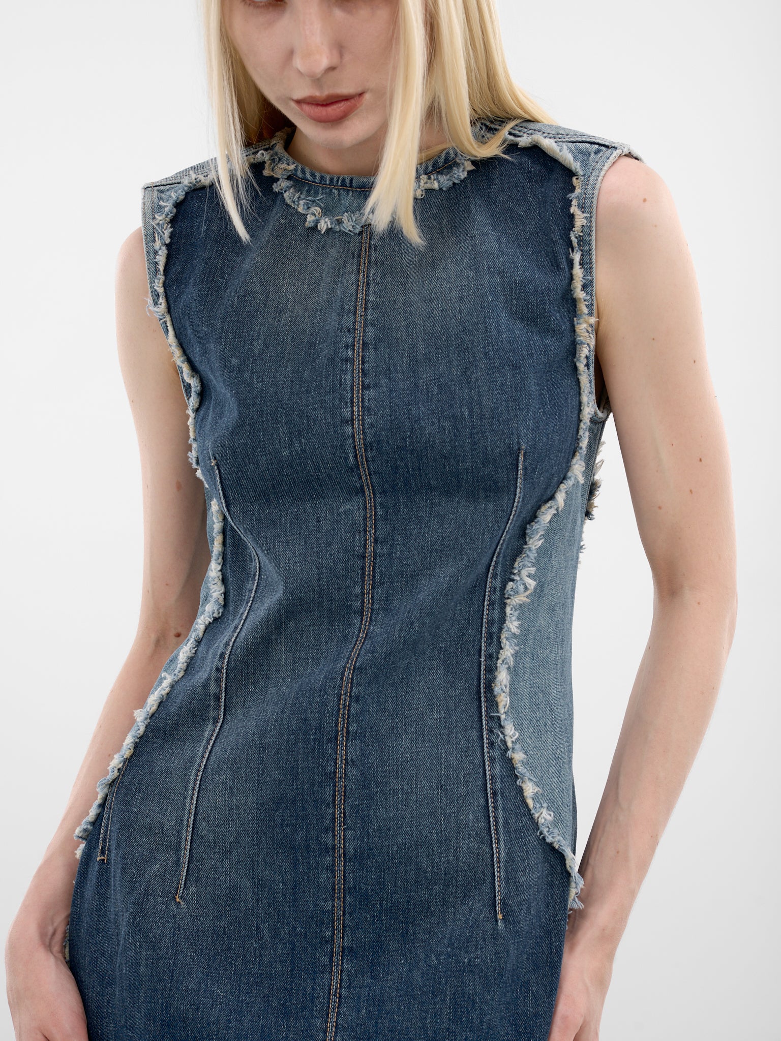 Blue Denim Deconstructed Mini Dress (FN-WN-DRES001634-MID-BLUE)