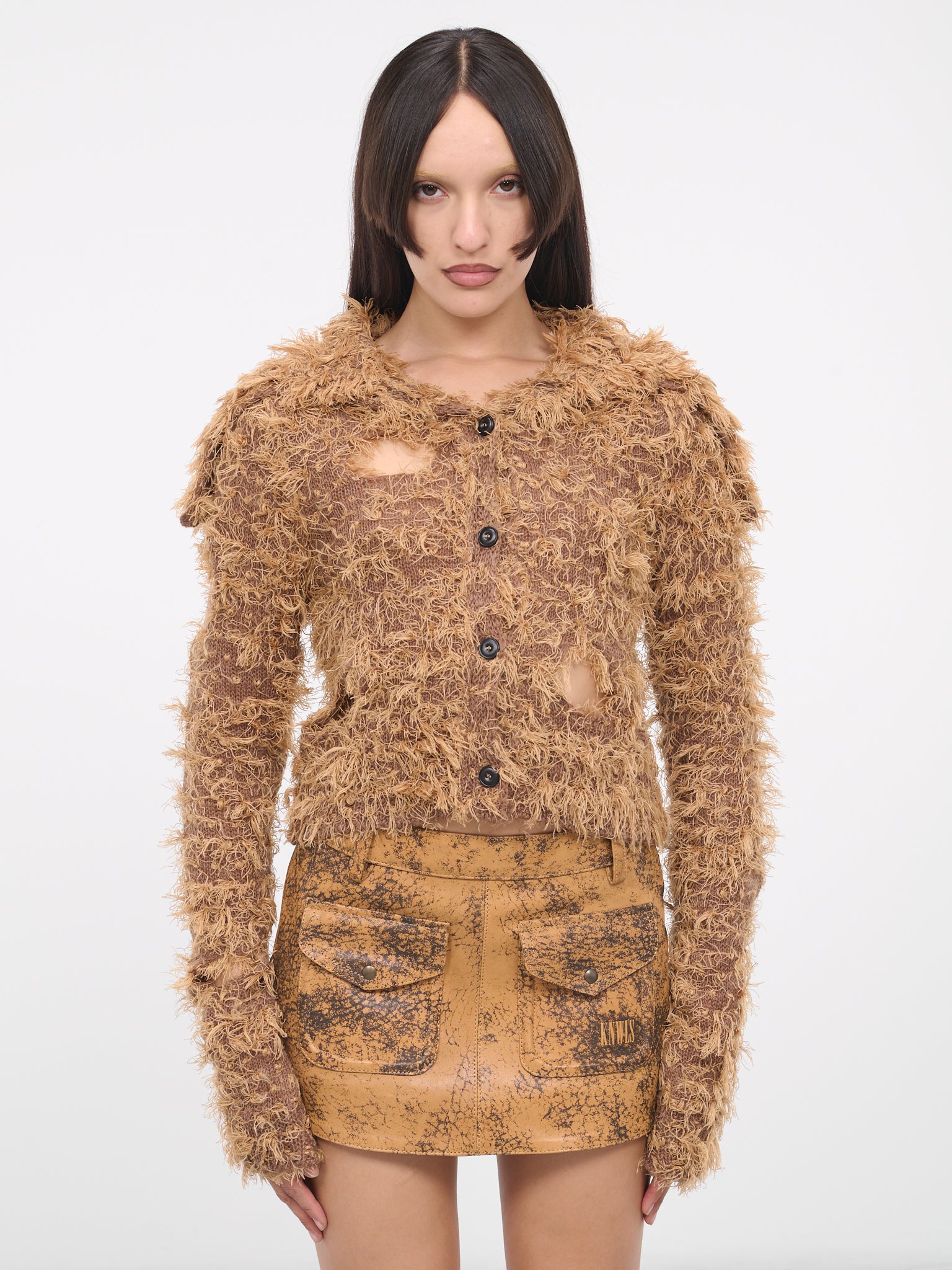 Hairy Knit Cardigan (FN-WN-KNIT000599-CAMEL-BROWN)