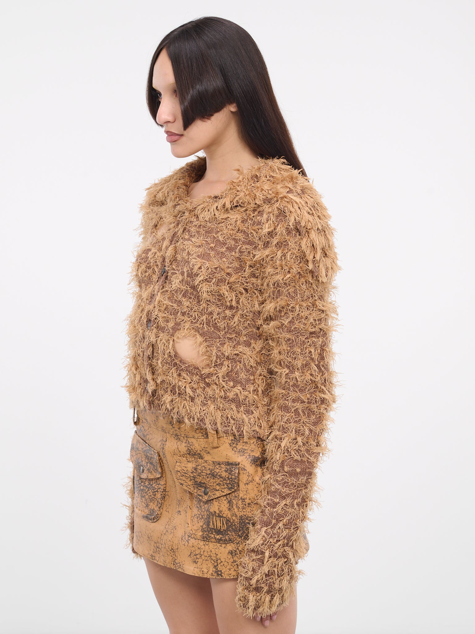 Hairy Knit Cardigan (FN-WN-KNIT000599-CAMEL-BROWN)