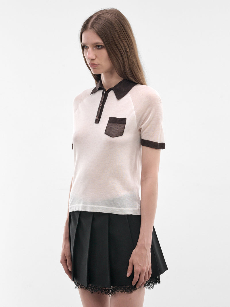 White Sheer Polo Knit Top (FN-WN-KNIT000855-WHITE-BROWN)