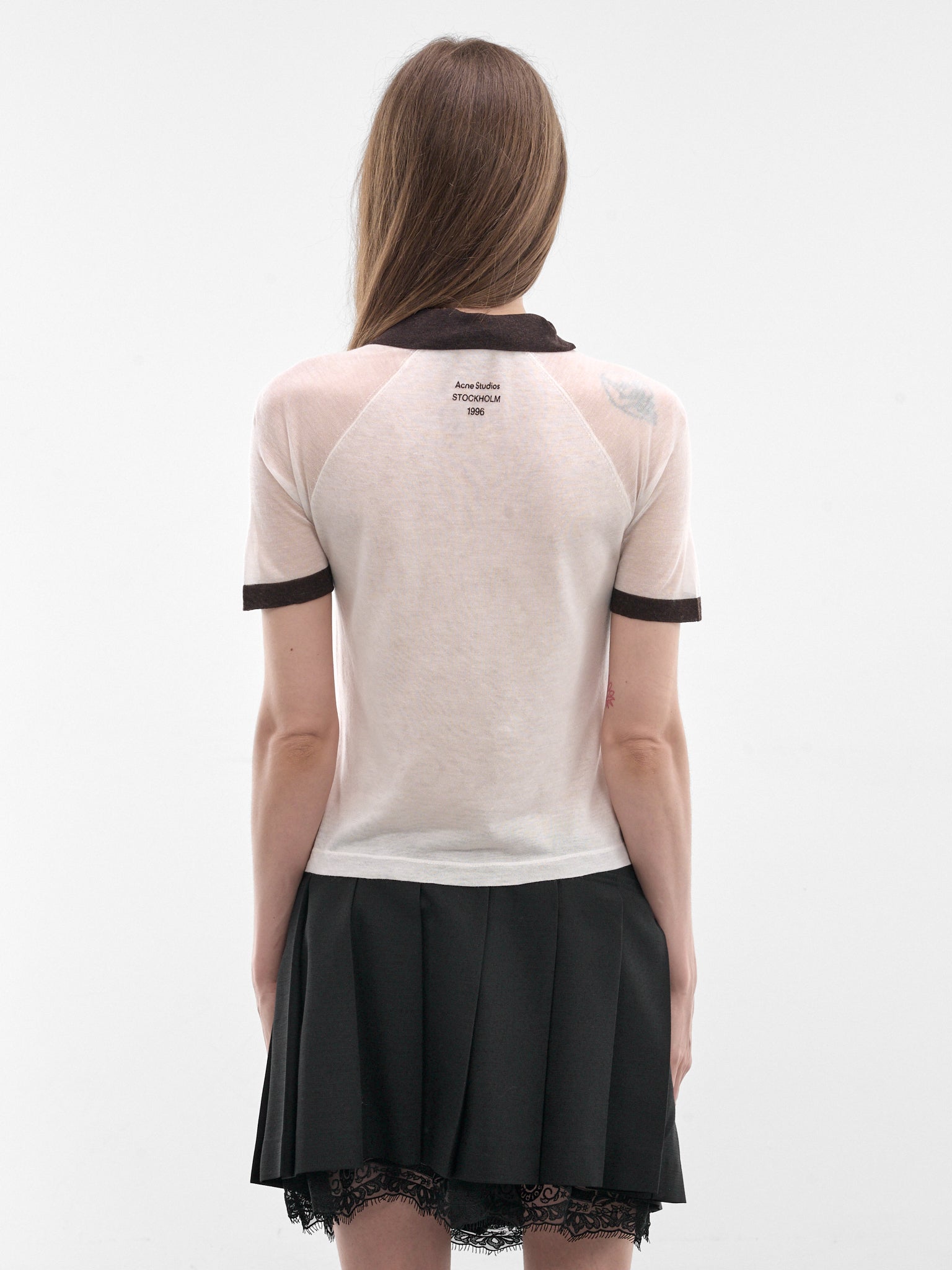 White Sheer Polo Knit Top (FN-WN-KNIT000855-WHITE-BROWN)