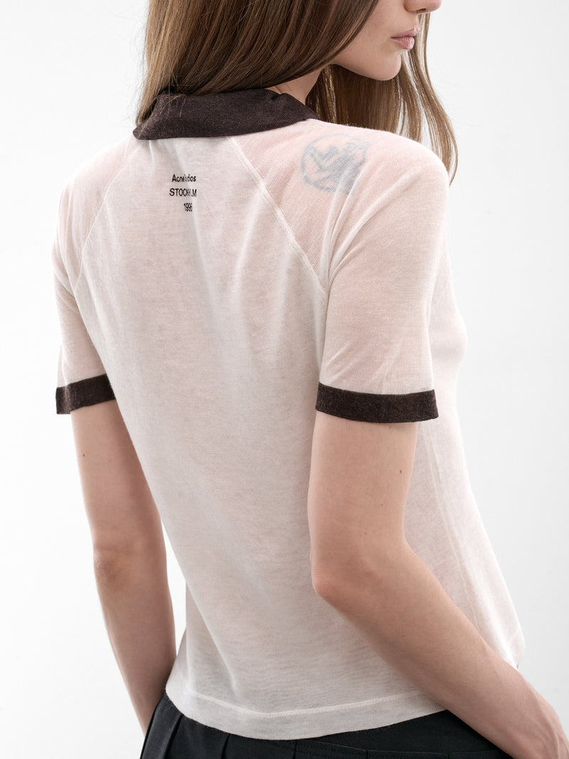 White Sheer Polo Knit Top (FN-WN-KNIT000855-WHITE-BROWN)