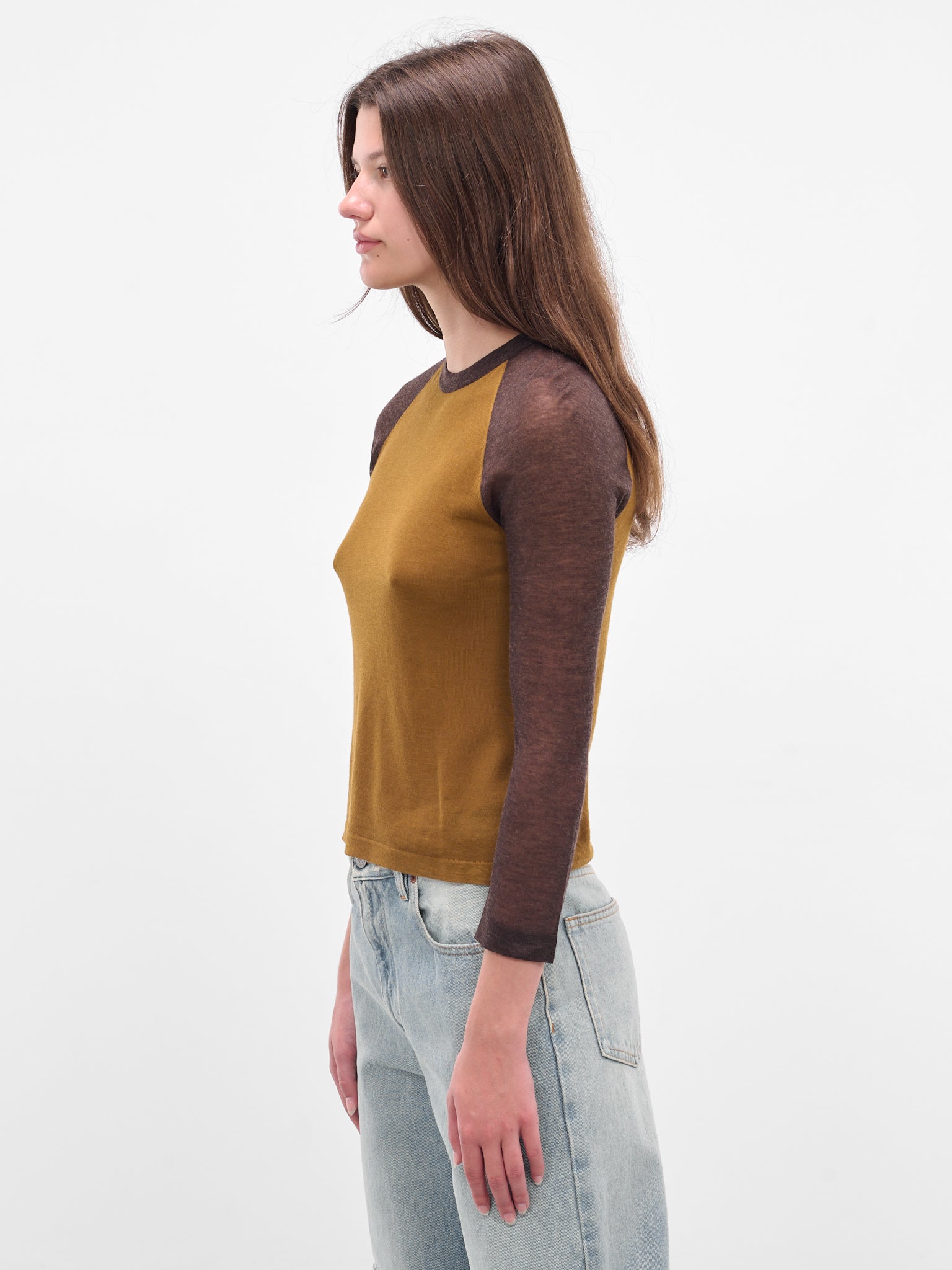 Brown Contrast Raglan Sleve Tee (FN-WN-KNIT000856-CAMEL-BROWN)