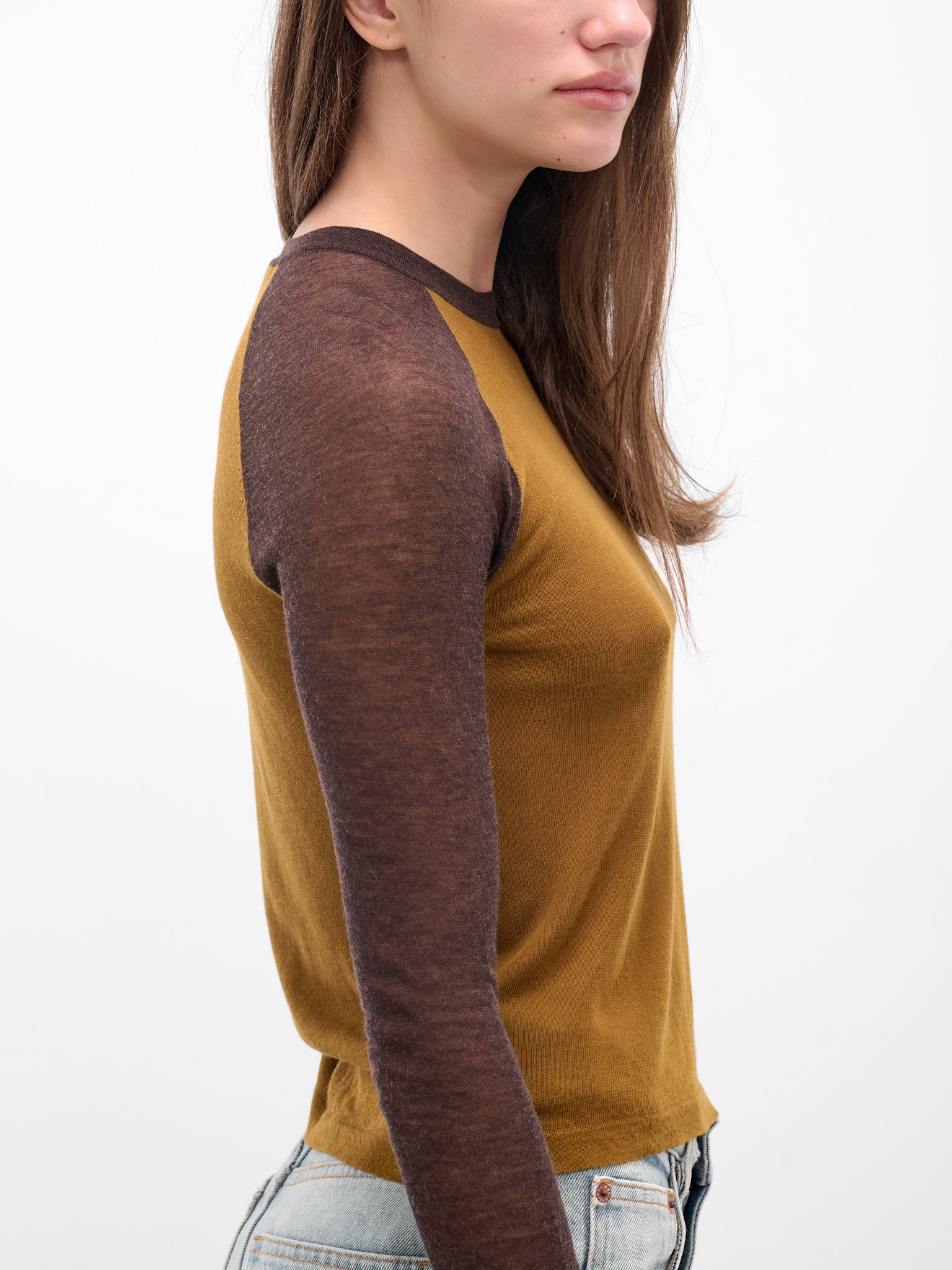 Brown Contrast Raglan Sleve Tee (FN-WN-KNIT000856-CAMEL-BROWN)