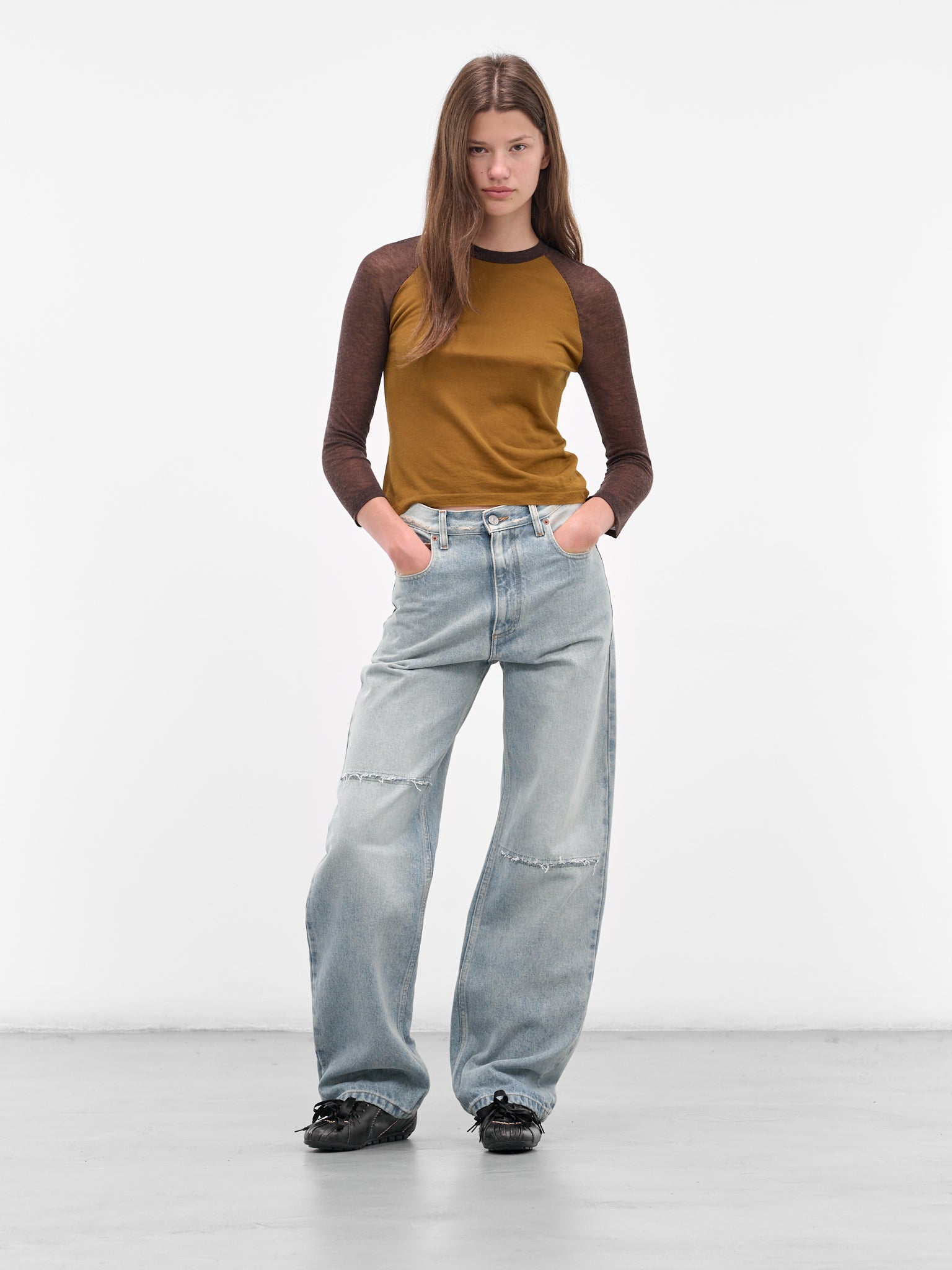 Brown Contrast Raglan Sleve Tee (FN-WN-KNIT000856-CAMEL-BROWN)