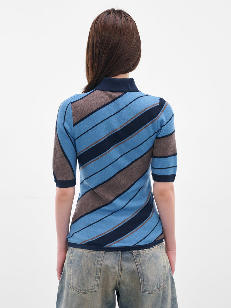 Blue Striped Knit Polo Shirt (FN-WN-KNIT000884-MULTI-BLUE)