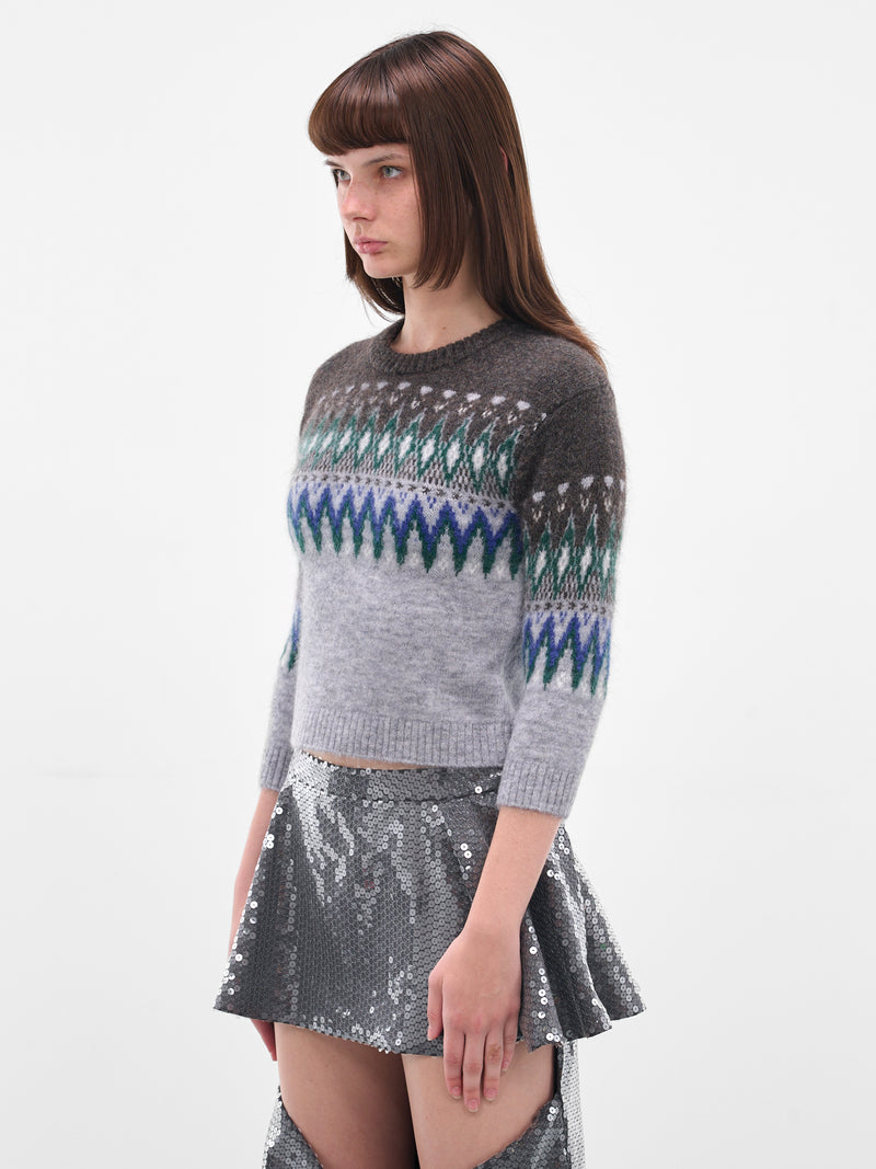 Gray Jacquard Knit Cropped Sweater (FN-WN-KNIT000886-MULTI-GREY)