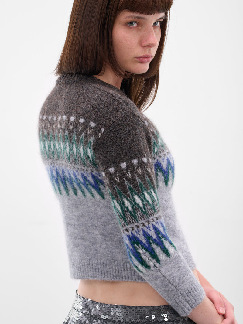Gray Jacquard Knit Cropped Sweater (FN-WN-KNIT000886-MULTI-GREY)