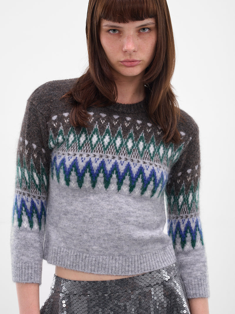 Gray Jacquard Knit Cropped Sweater (FN-WN-KNIT000886-MULTI-GREY)