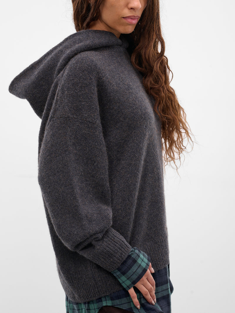 Gray Yak-Alpaca Knit Hoodie (FN-WN-KNIT000891-GRAPHITE-GREY)