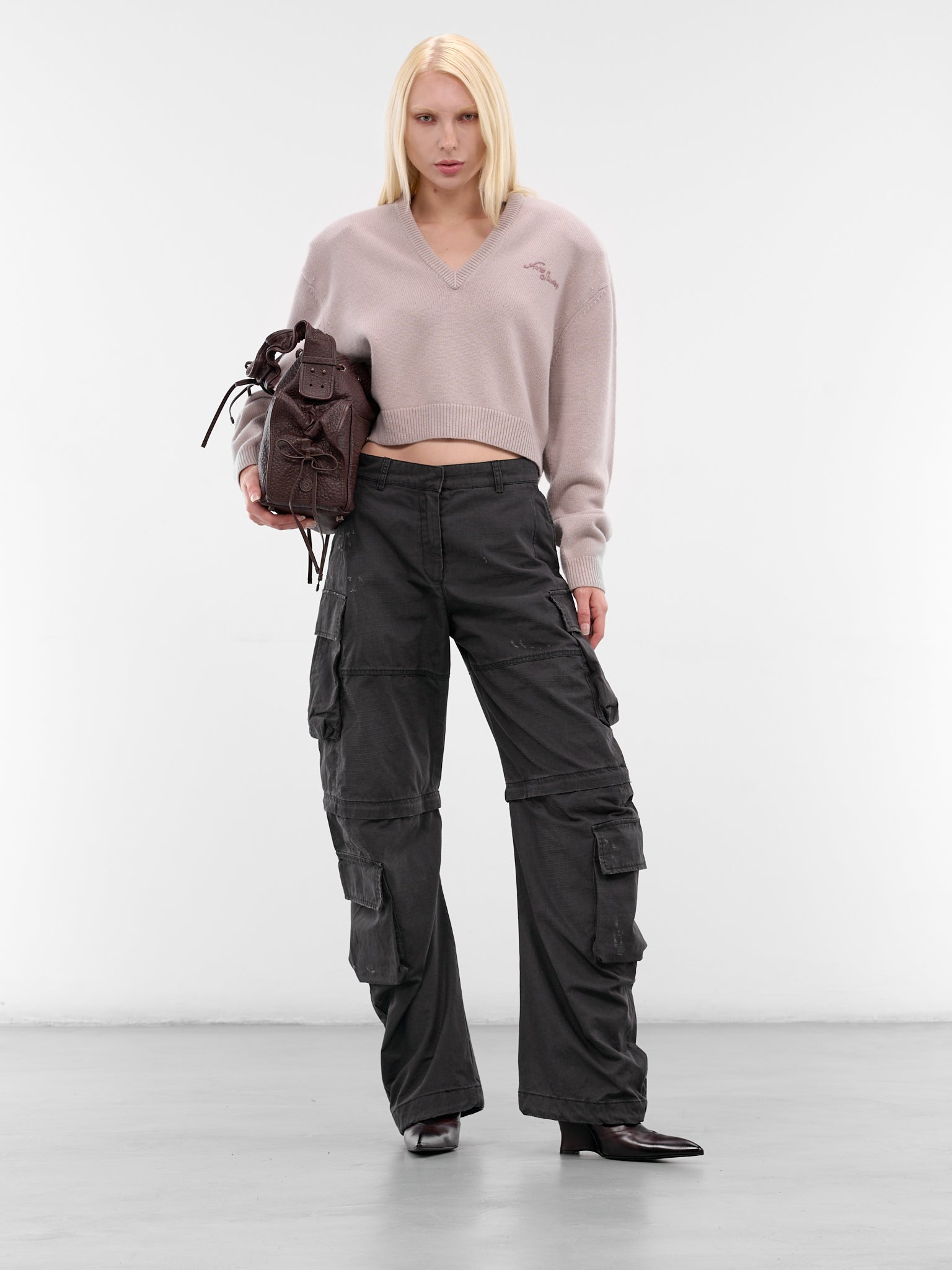 Black Coated Canvas Cargo Pants (FN-WN-TROU001439-BLACK)