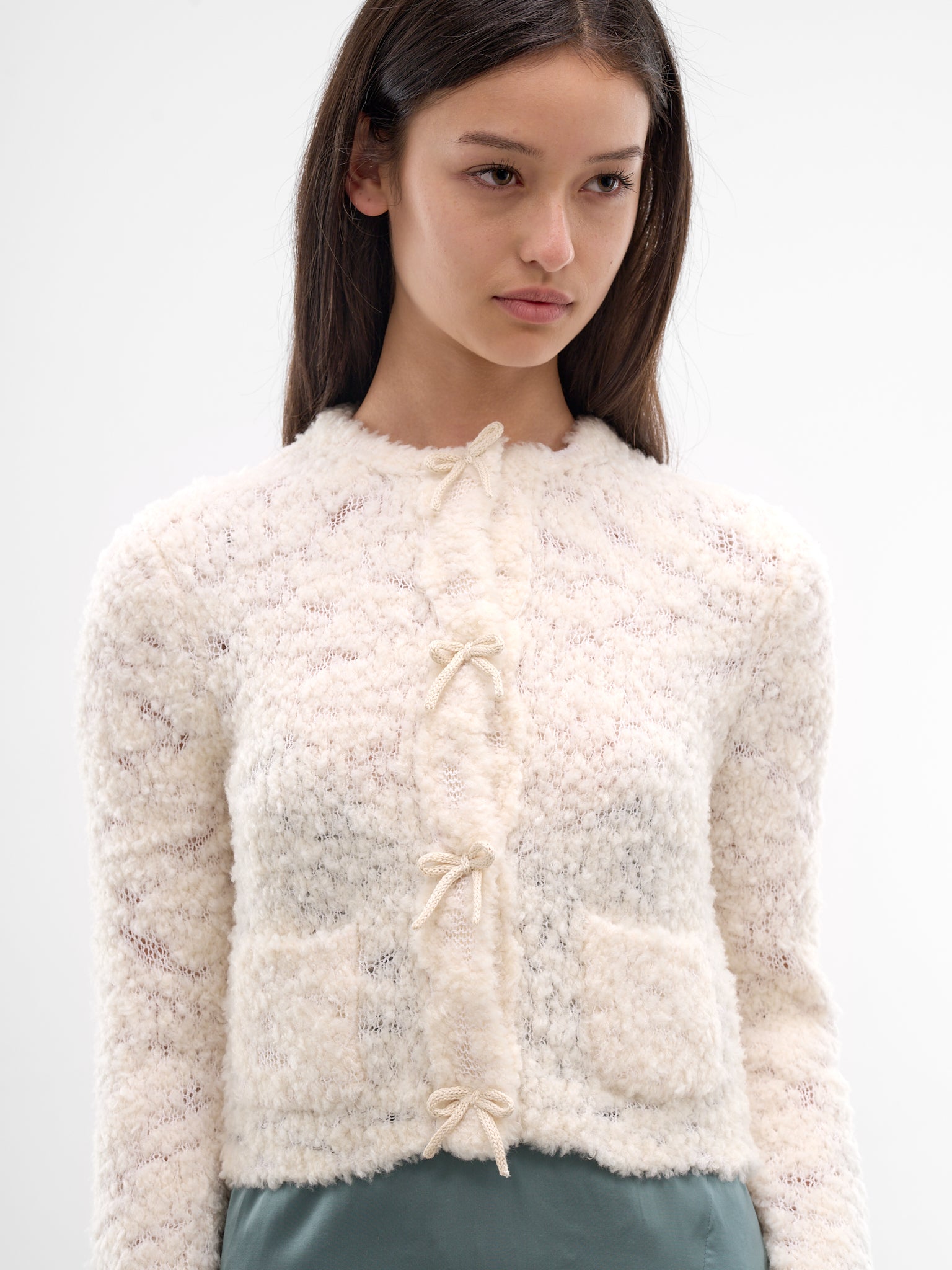 White Bow Wool Cardigan (FN-WN-KNIT000824-WHITE)