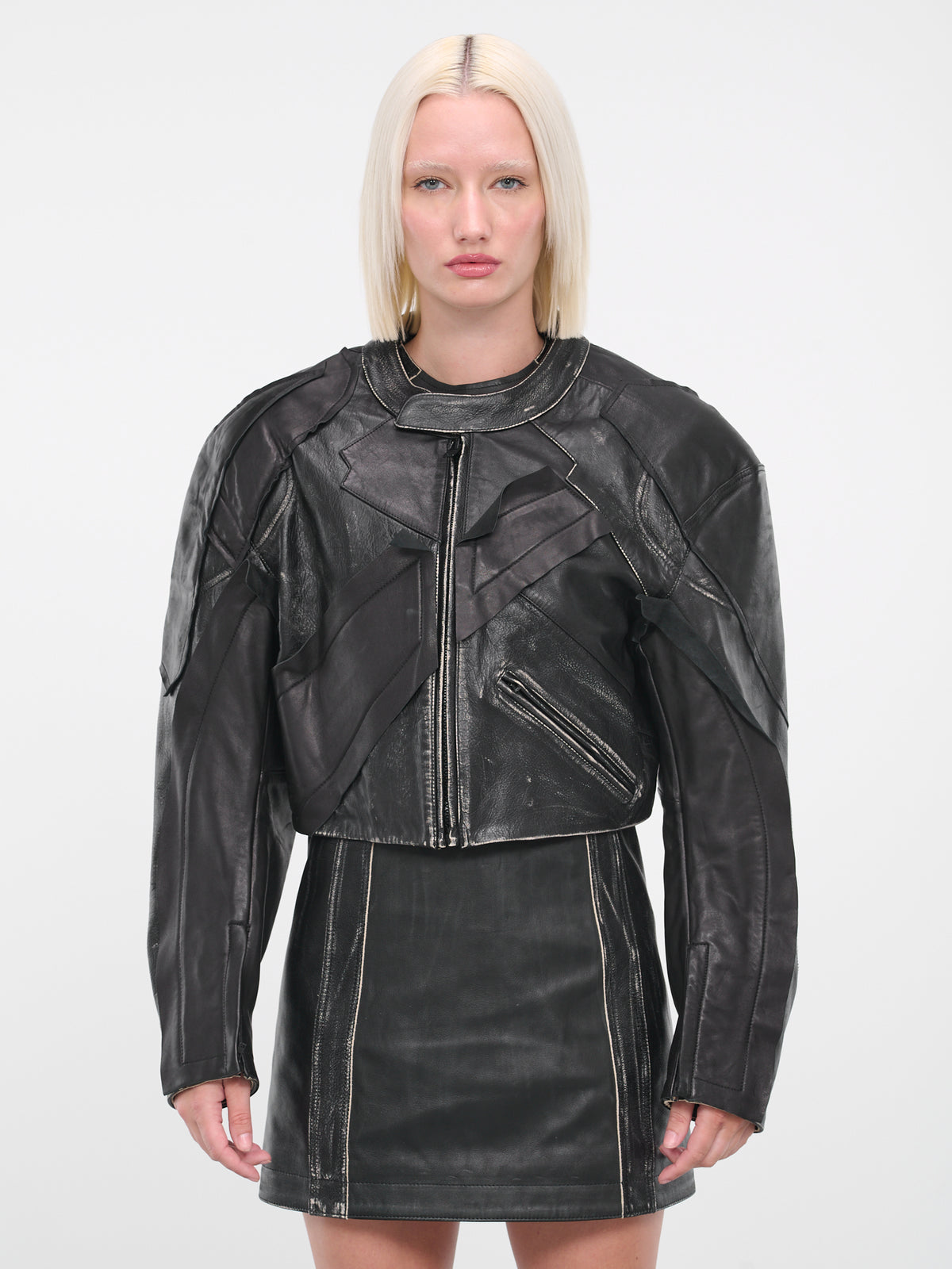 Patchwork Biker Jacket (FN-WN-LEAT000303-BLACK)