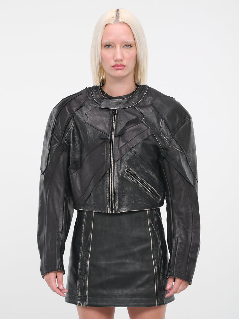 Patchwork Biker Jacket (FN-WN-LEAT000303-BLACK)