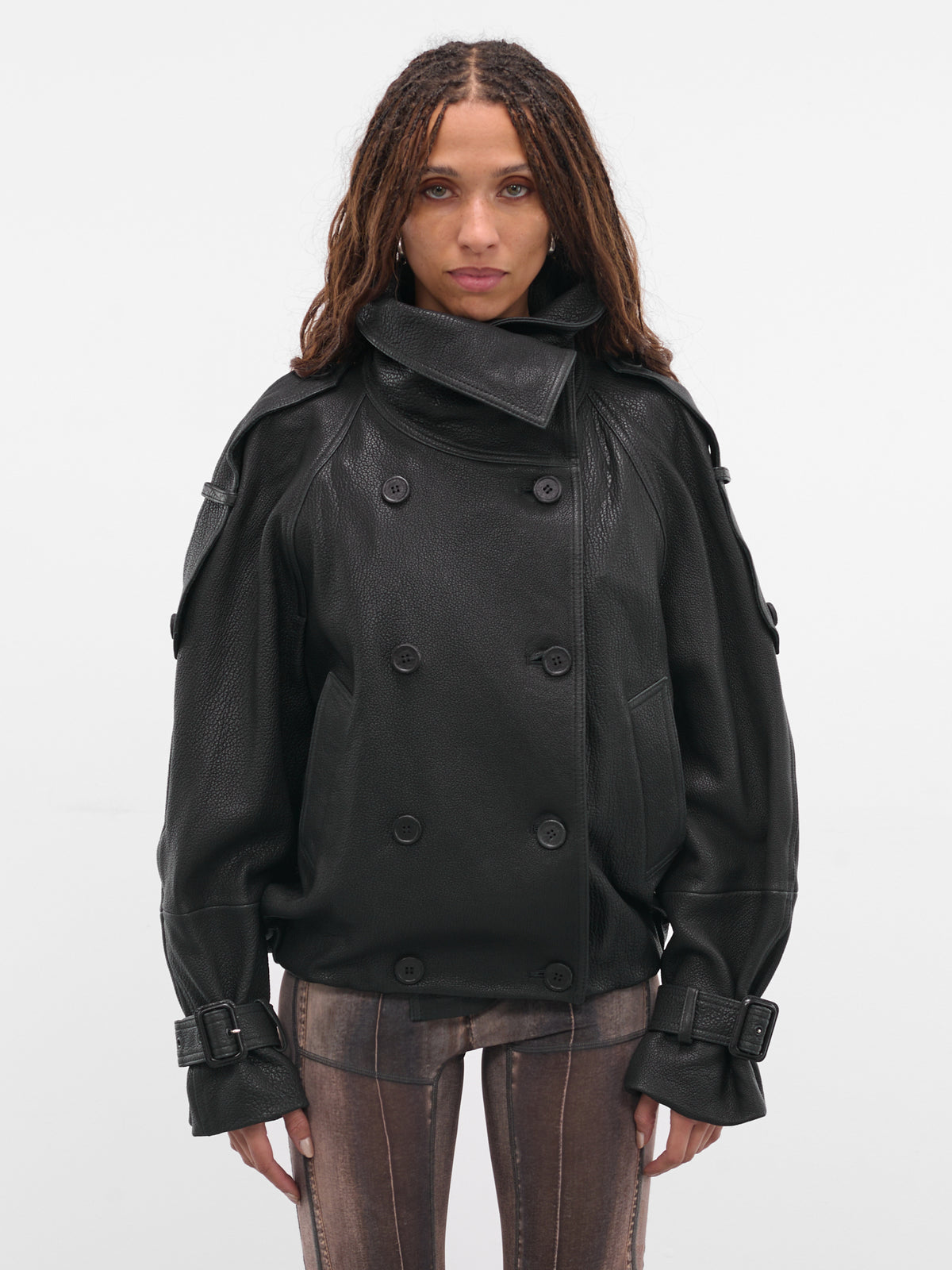 Black Lamb Leather Trench Jacket (FN-WN-LEAT000445-BLACK)