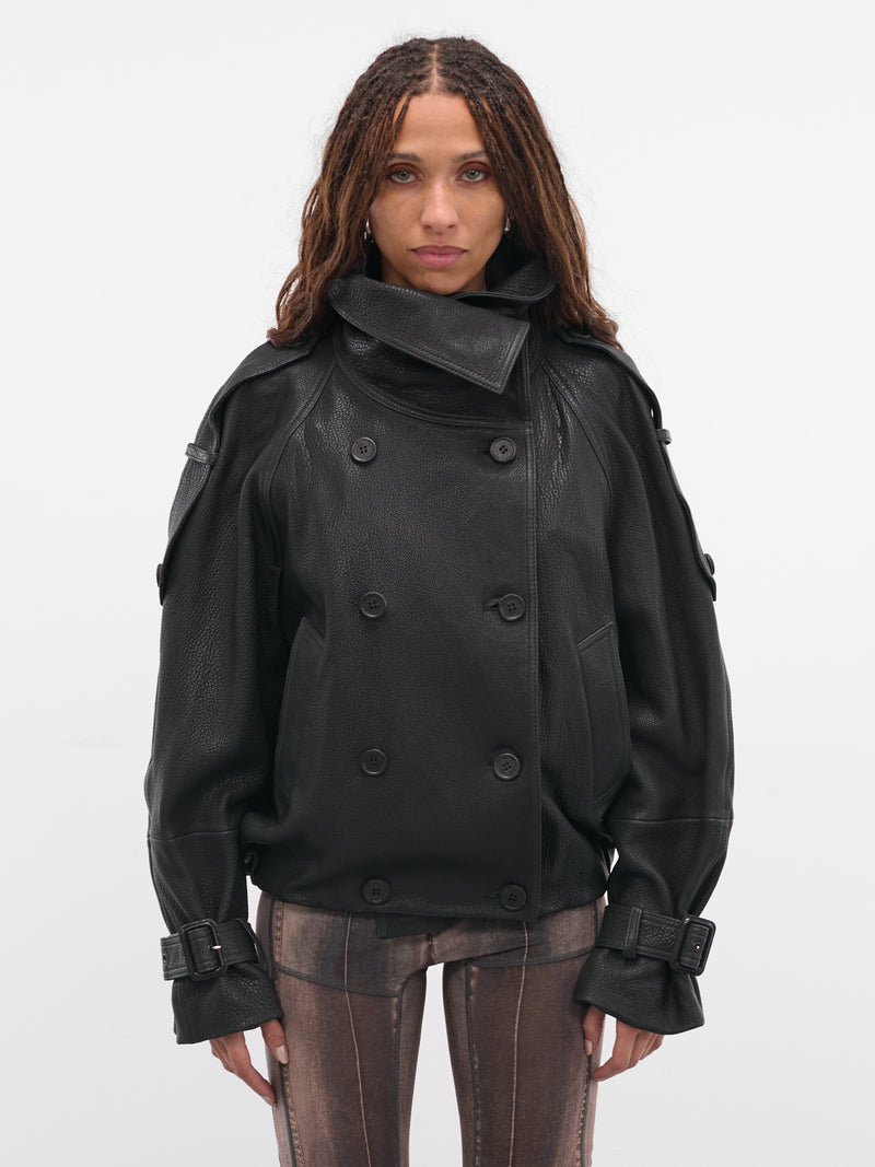 Black Lamb Leather Trench Jacket (FN-WN-LEAT000445-BLACK)