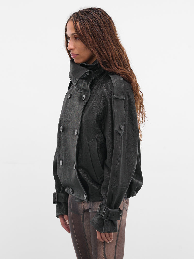 Black Lamb Leather Trench Jacket (FN-WN-LEAT000445-BLACK)