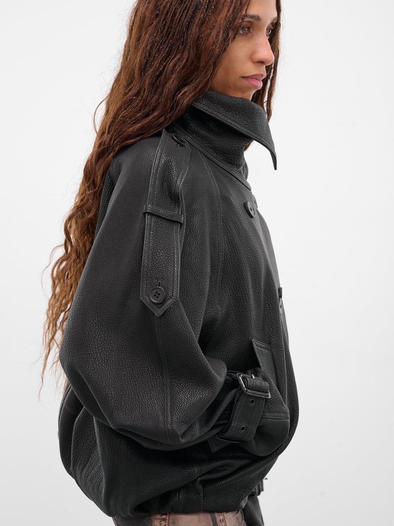 Black Lamb Leather Trench Jacket (FN-WN-LEAT000445-BLACK)