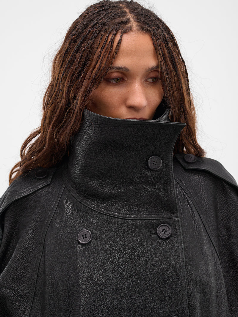 Black Lamb Leather Trench Jacket (FN-WN-LEAT000445-BLACK)