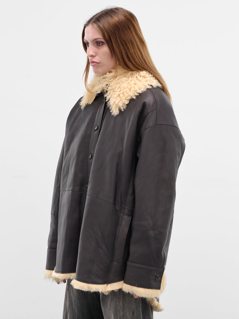 Brown Lamb Shearling Leather Jacket (FN-WN-LEAT000455-COFFEE-BROWN-)