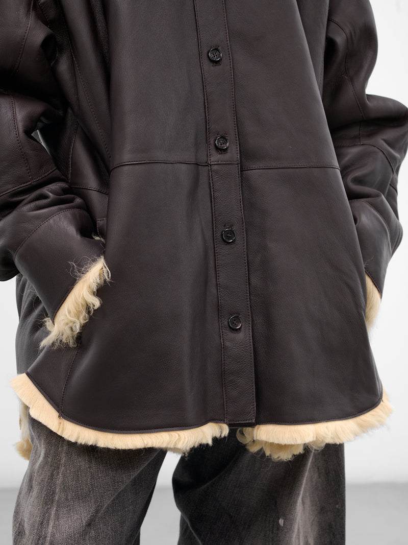 Brown Lamb Shearling Leather Jacket (FN-WN-LEAT000455-COFFEE-BROWN-)
