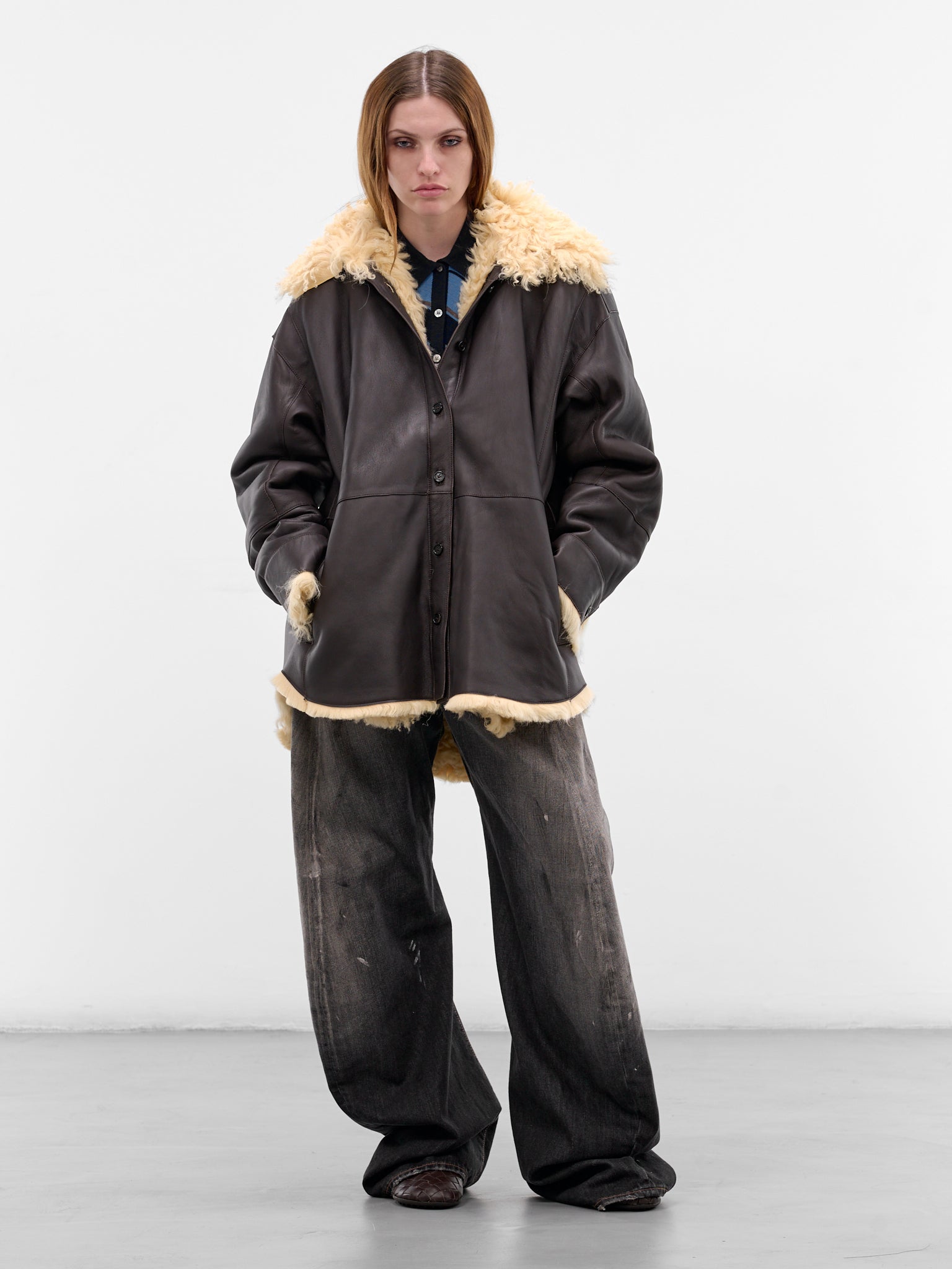 Brown Lamb Shearling Leather Jacket (FN-WN-LEAT000455-COFFEE-BROWN-)