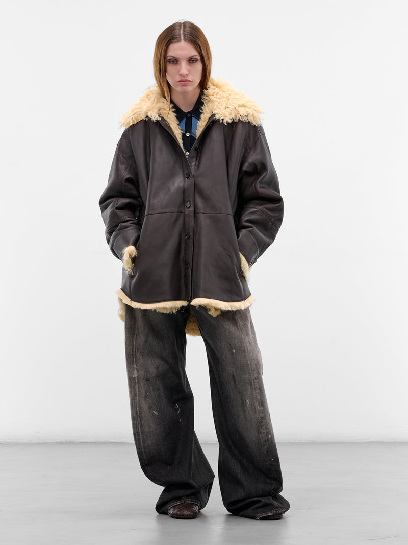 Brown Lamb Shearling Leather Jacket (FN-WN-LEAT000455-COFFEE-BROWN-)