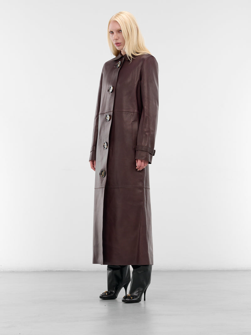 Brown Leather Long Coat (FN-WN-LEAT000462-CHOCOLATE-BRO)