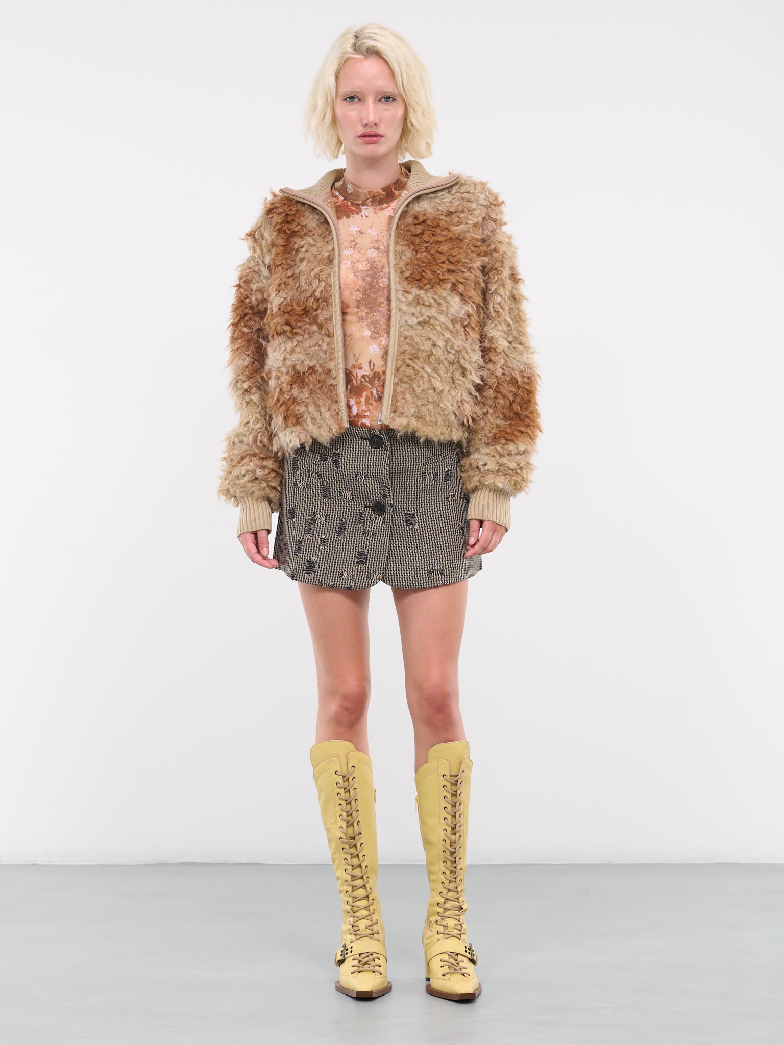 Distressed Tweed Skirt (FN-WN-SKIR000607-GREY-BEIGE)