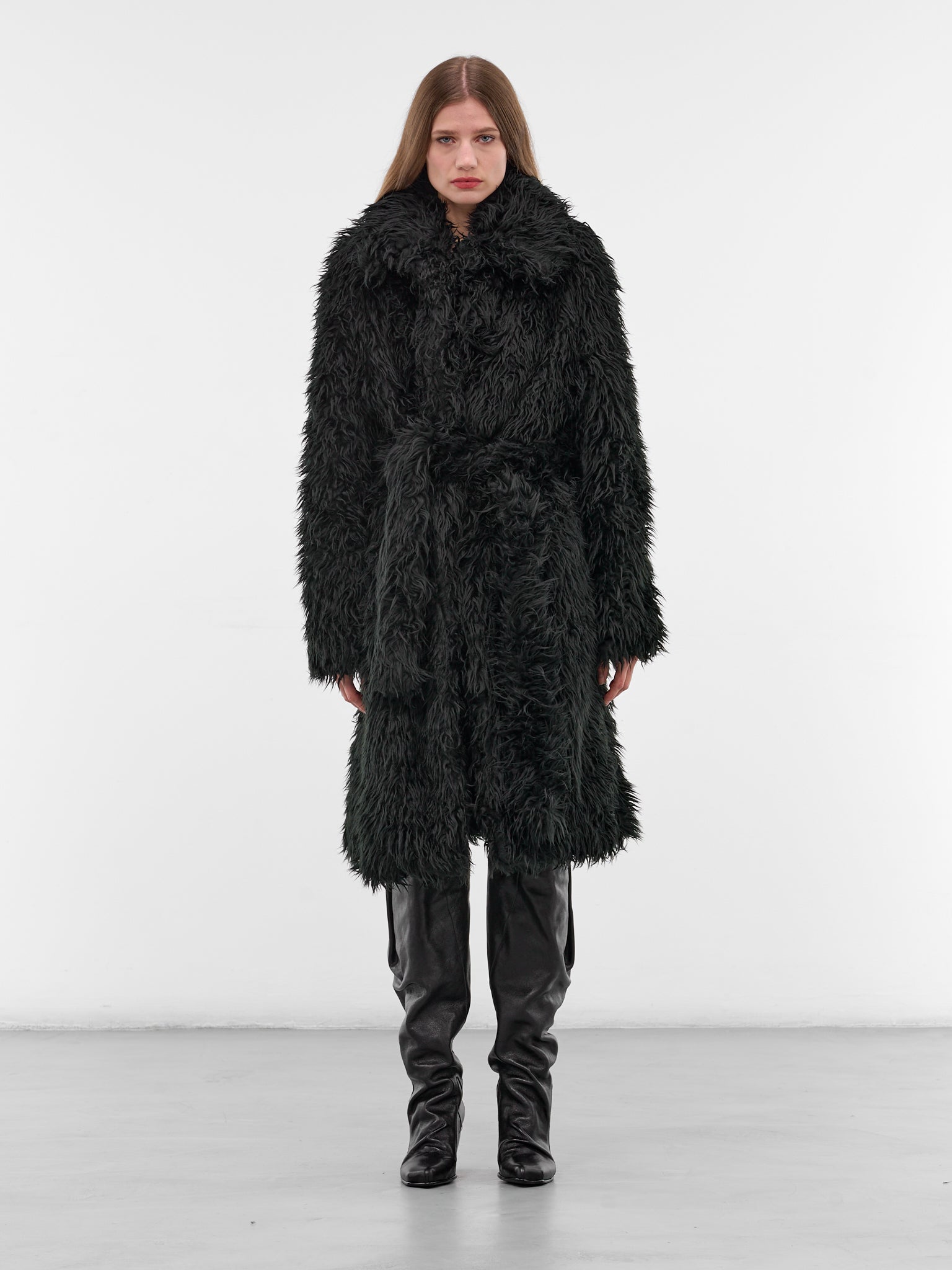 Black Faux Fur Mid Coat (FN-WN-OUTW001064-BLACK)