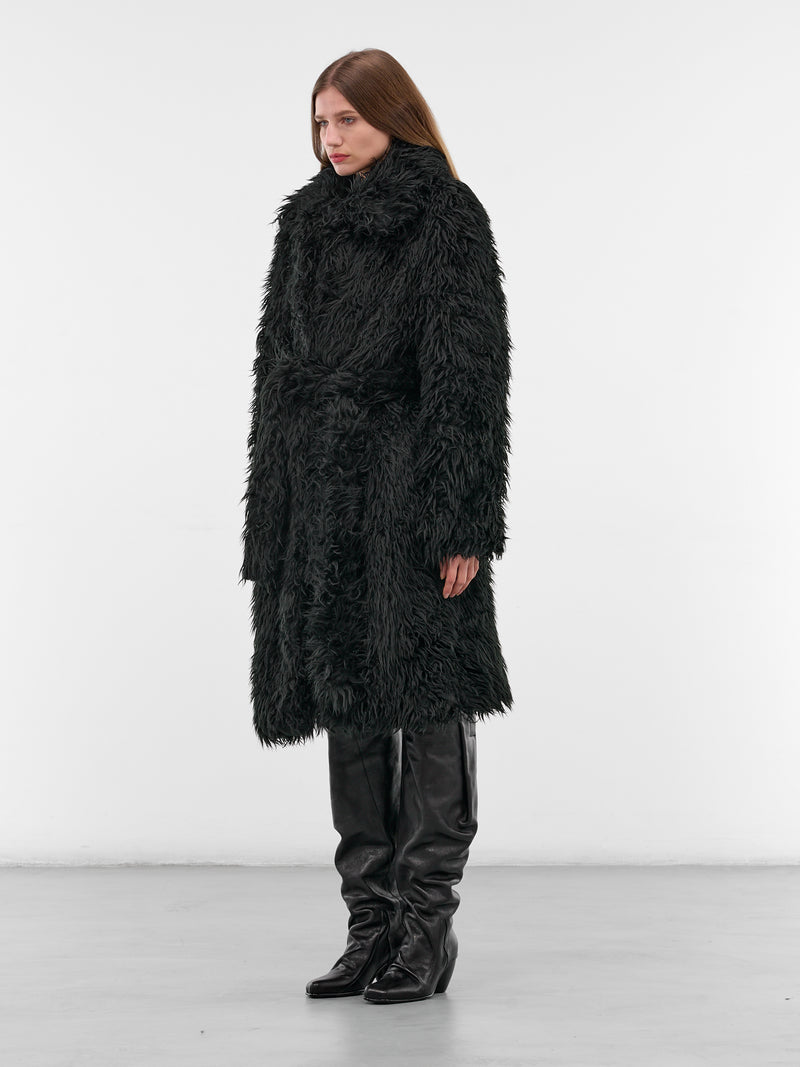 Black Faux Fur Mid Coat (FN-WN-OUTW001064-BLACK)