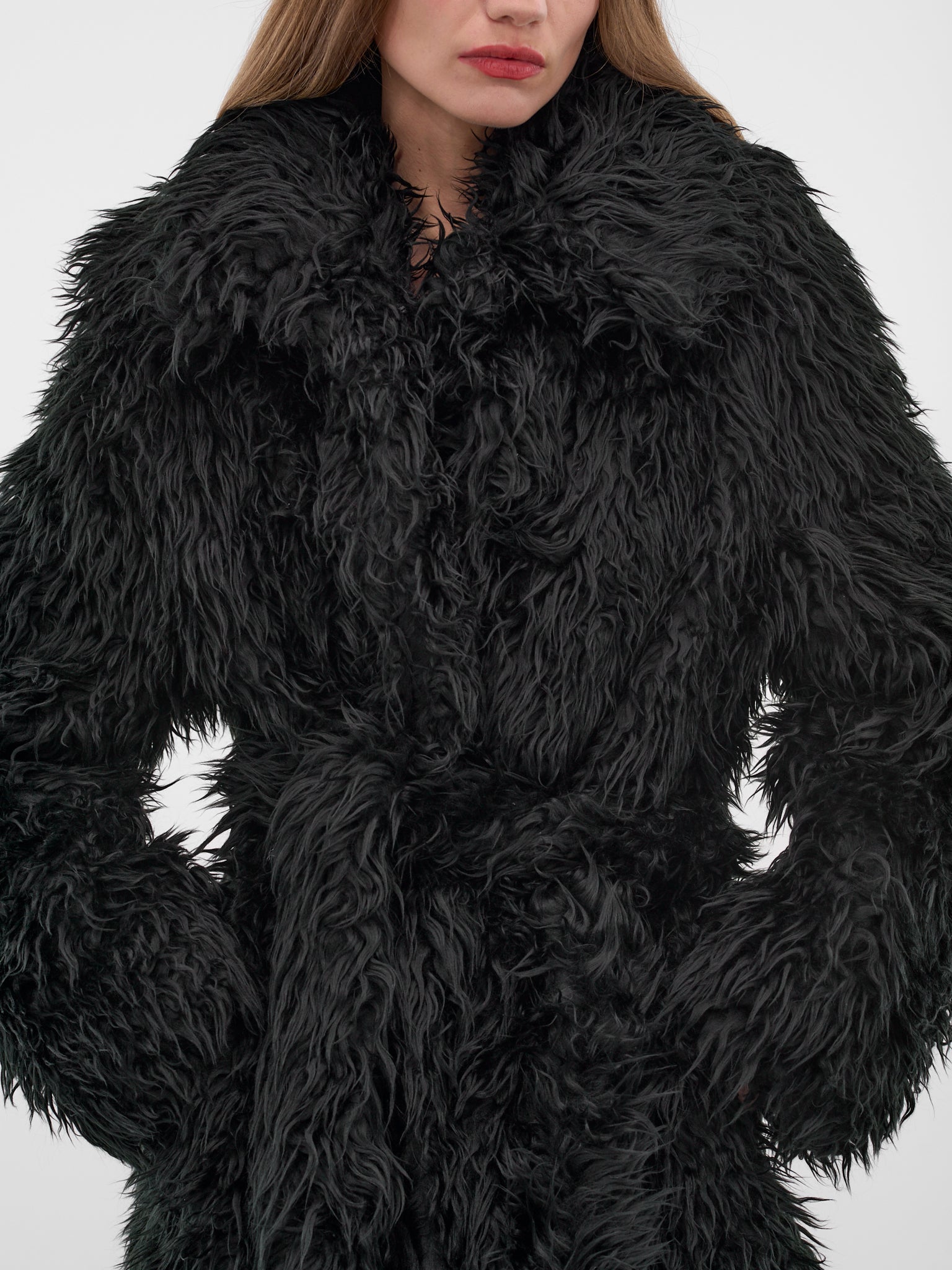 Black Faux Fur Mid Coat (FN-WN-OUTW001064-BLACK)