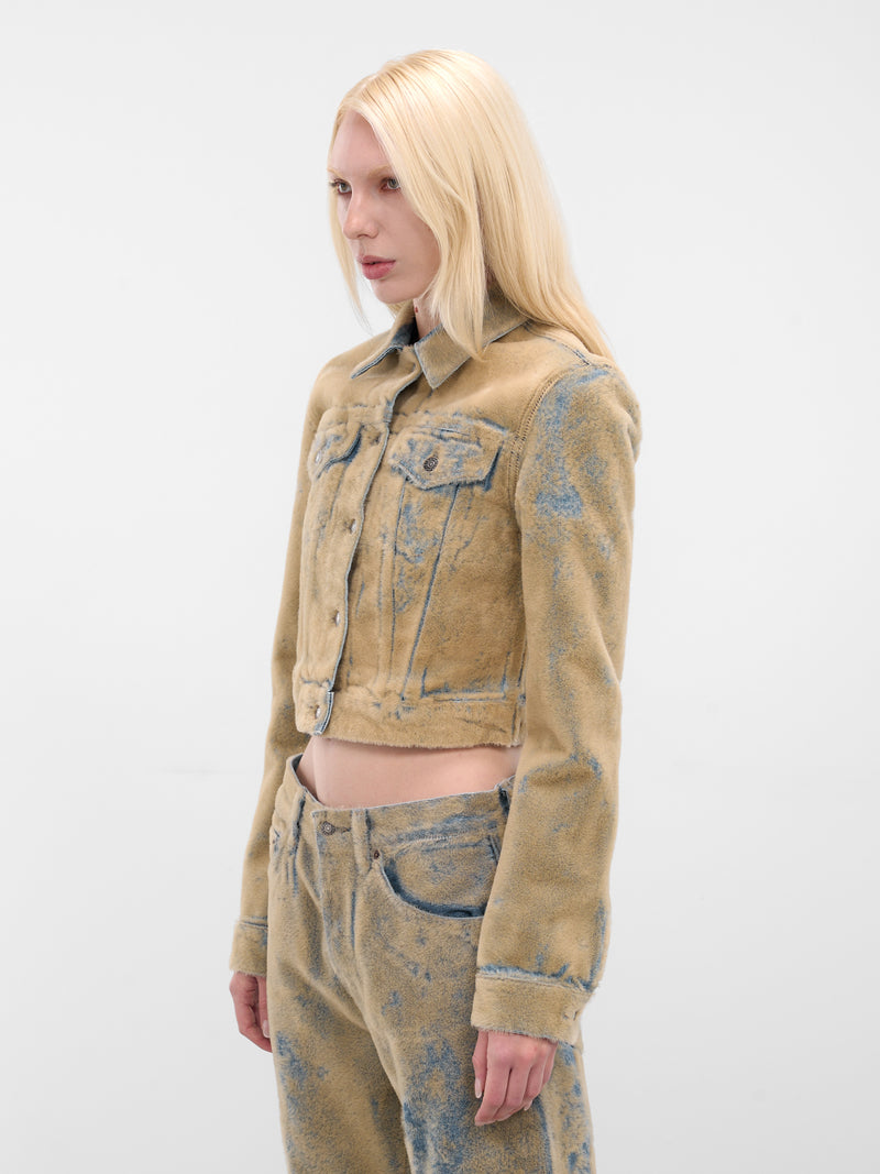 Beige Flocked Denim Jacket (FN-WN-OUTW001115-BLUE-BEIGE)