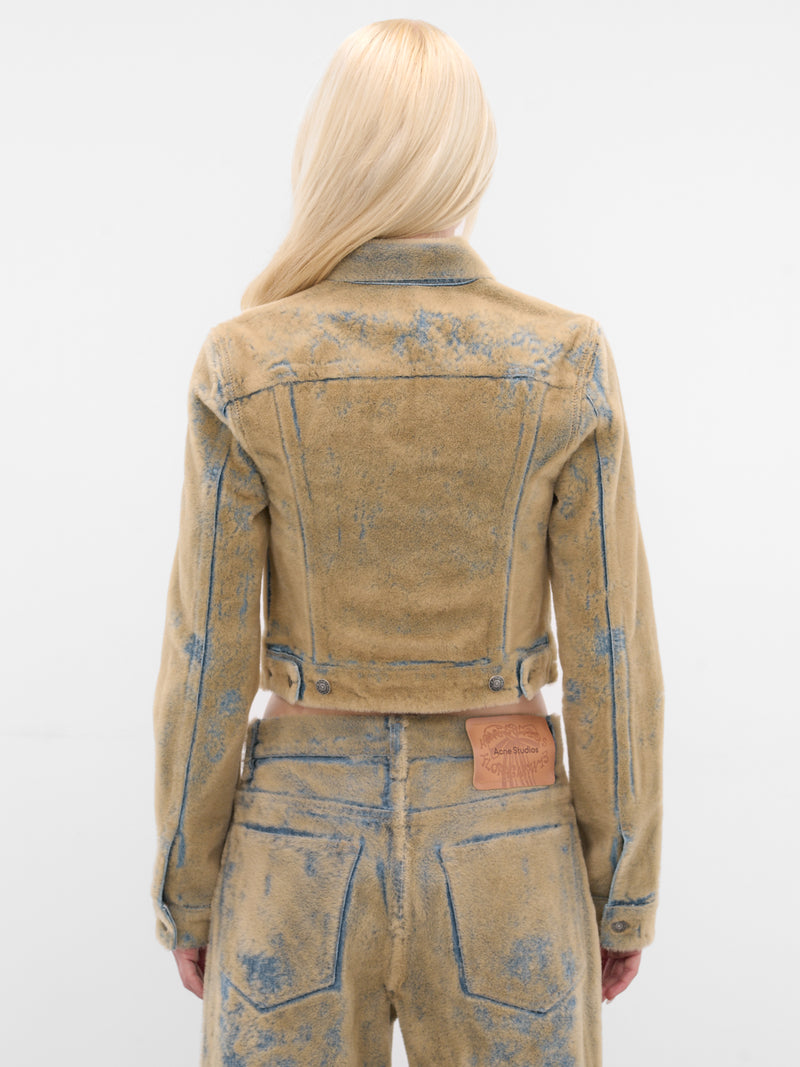 Beige Flocked Denim Jacket (FN-WN-OUTW001115-BLUE-BEIGE)