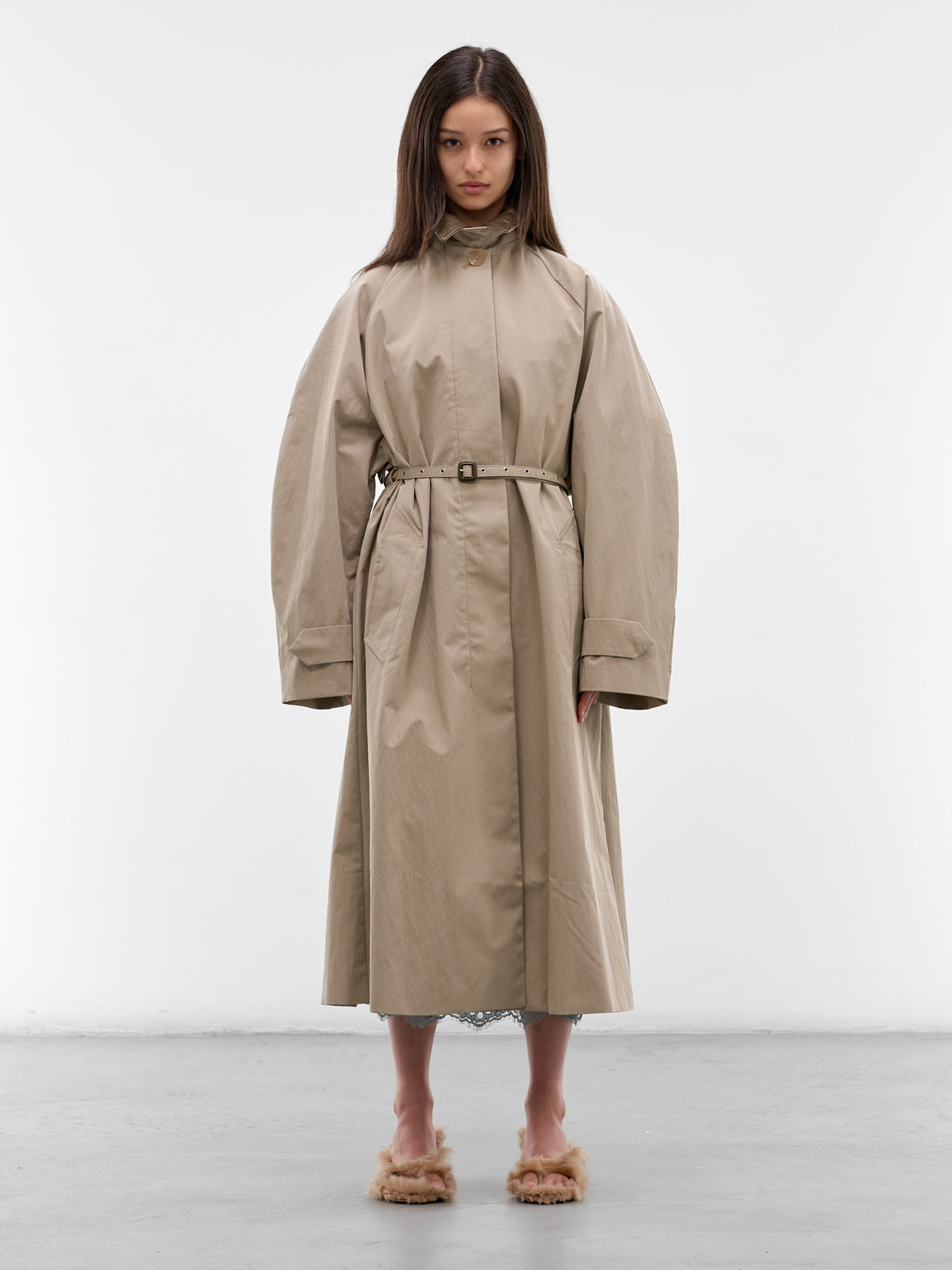 Khaki Cotton-Nylon Trench Coat (FN-WN-OUTW001150-KHAKI-GREY)
