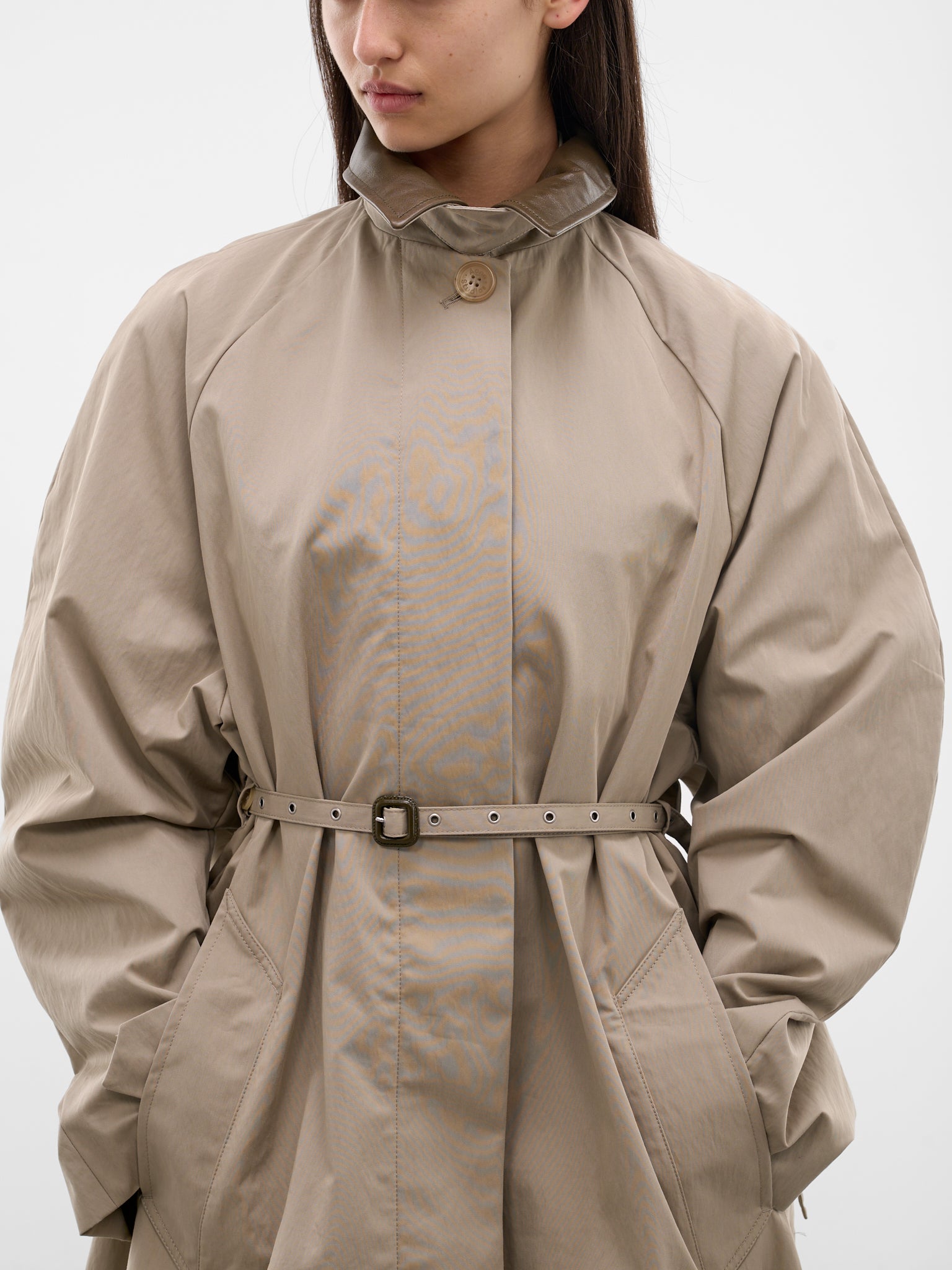 Khaki Cotton-Nylon Trench Coat (FN-WN-OUTW001150-KHAKI-GREY)