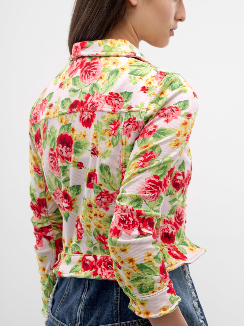 Floral Denim Trucker Jacket (FN-WN-OUTW001175-PINK-MULTI)