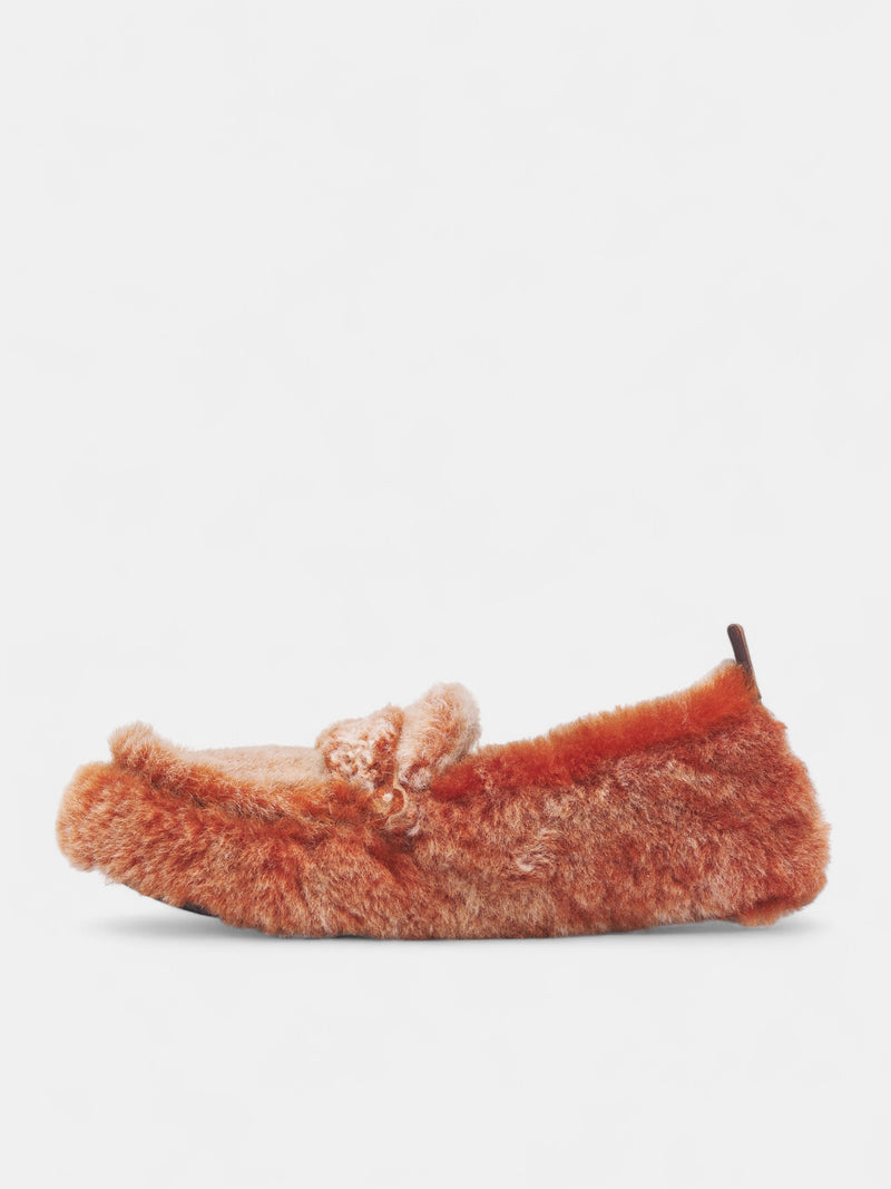 Orange Shearling Moccasin Loafers (FN-WN-SHOE001114-ORANGE-MULTI)